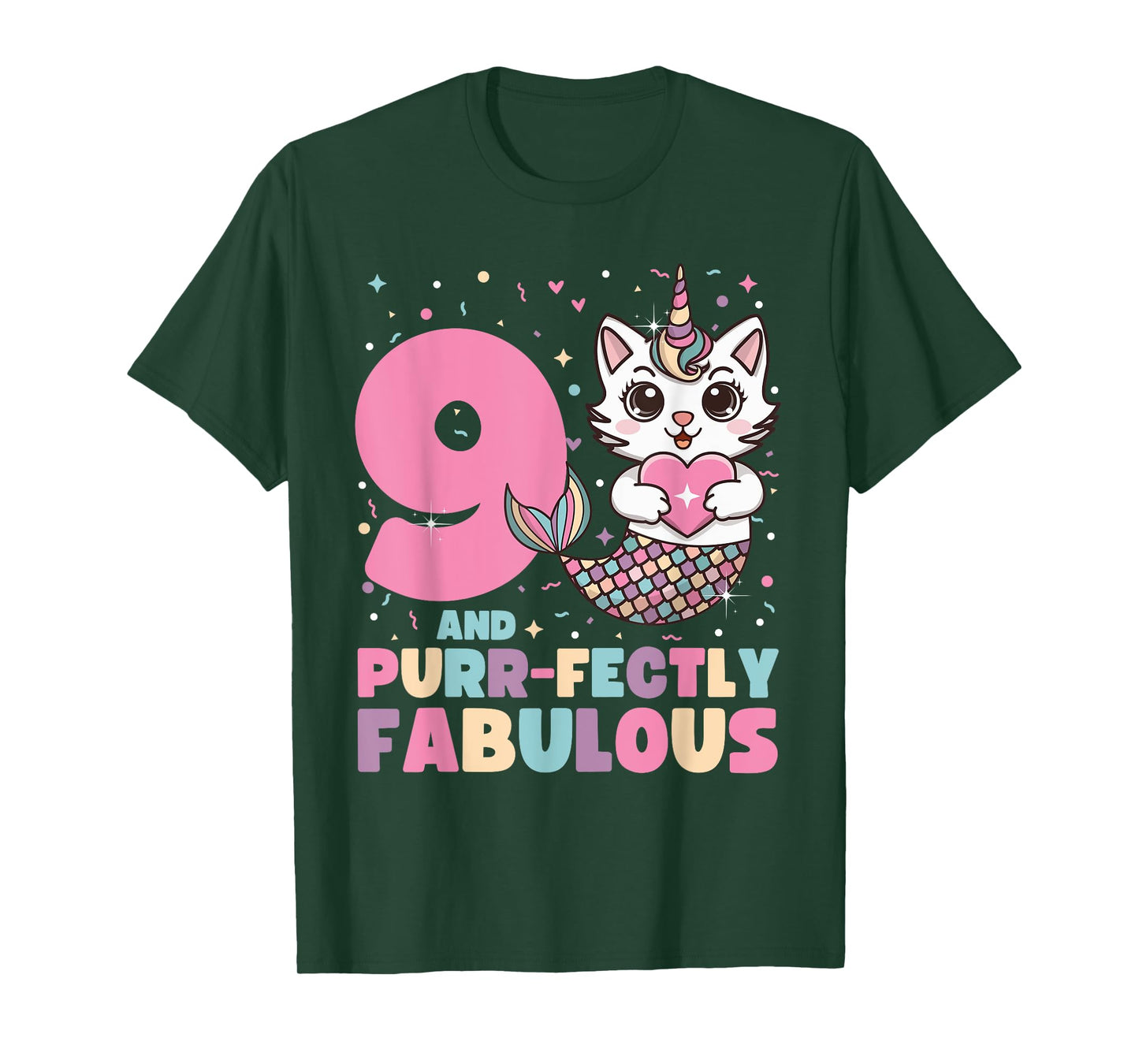 9th Birthday 9 Years Old Mermaid Unicorn Cat Girls Unicorn T-Shirt