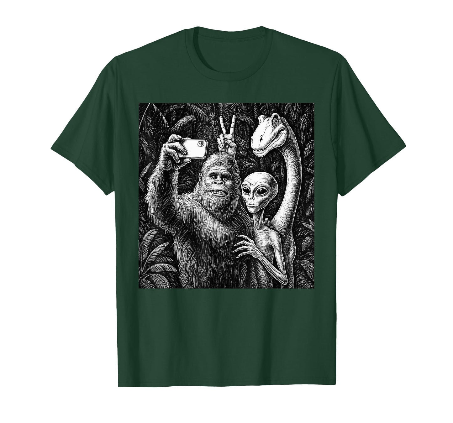 Funny Bigfoot Sasquatch Selfie Alien Loch Ness Humor T-Shirt