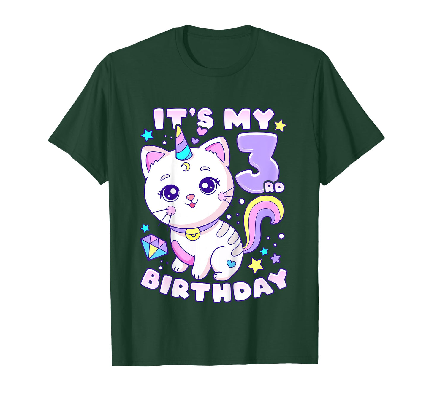 Birthday girl 3 years old, cat, unicorn, 3rd birthday T-Shirt