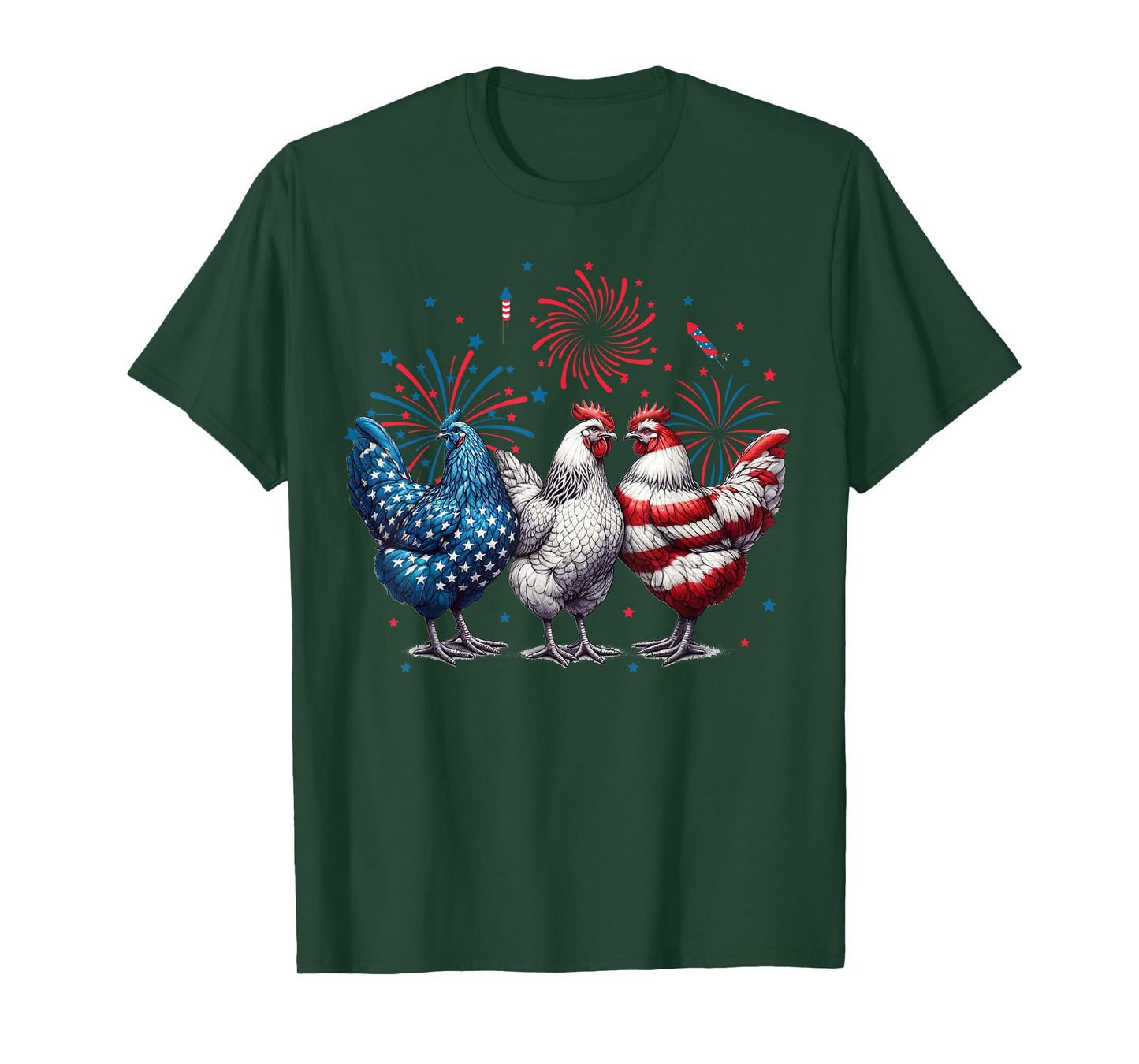 Chicken Red White Blue Patriotic Rooster 4th of July Men Boy T-Shirt