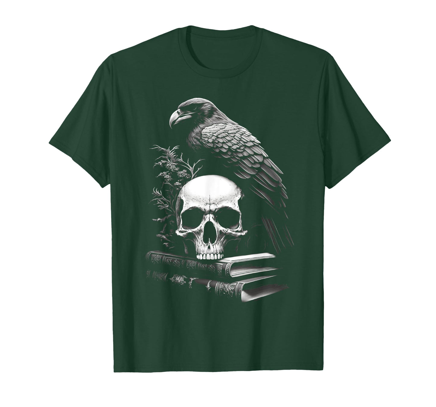 Raven Bird, Skull And Books Witchy Occult Academia Symbolism T-Shirt