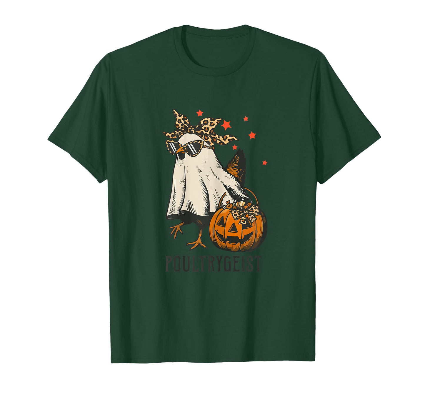 Poultrygeist Chicken Ghost Leopard Coquette Bow Halloween T-Shirt