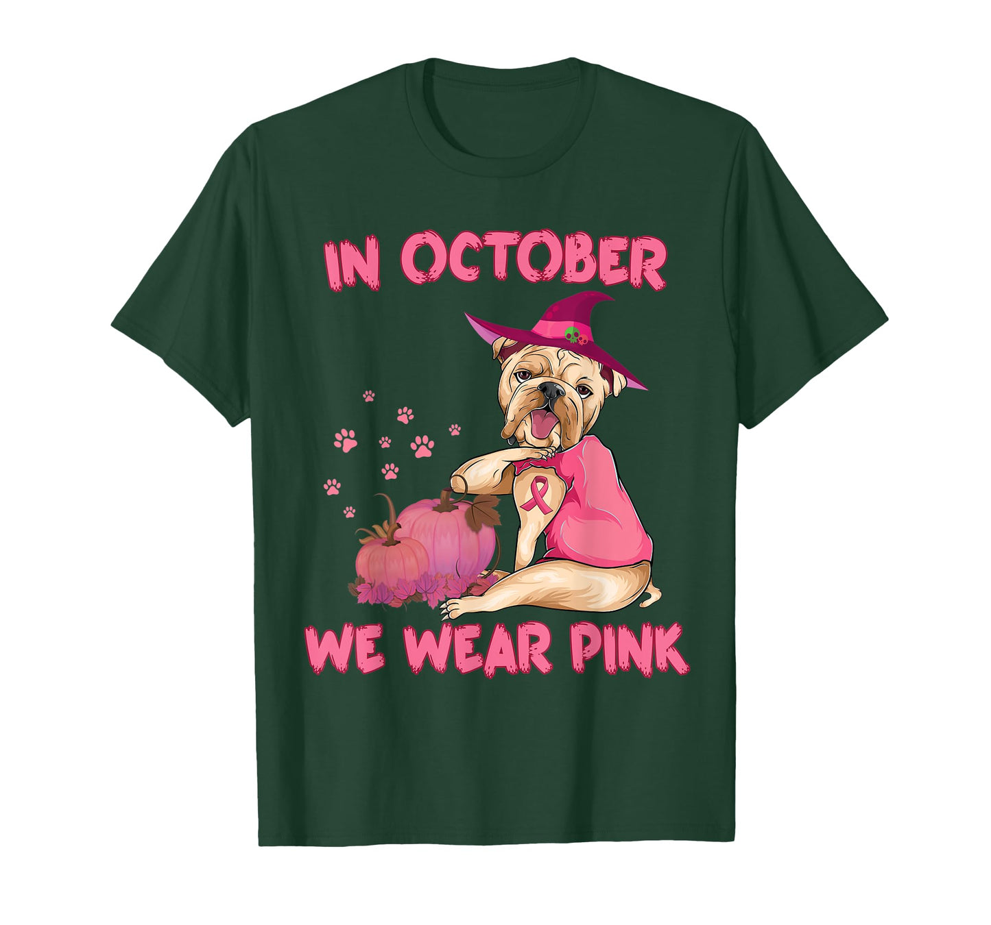 In October We Wear Pink Bulldog Dog Breast Cancer Halloween T-Shirt