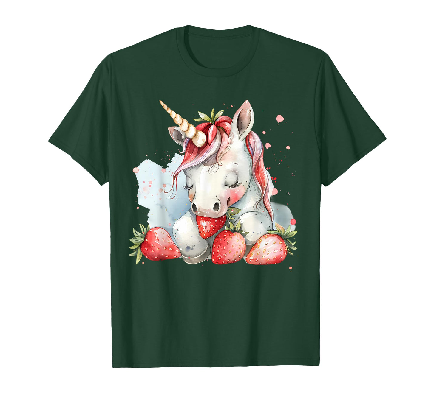 Strawberry Unicorn Cute Strawberries Drawing Watercolor T-Shirt