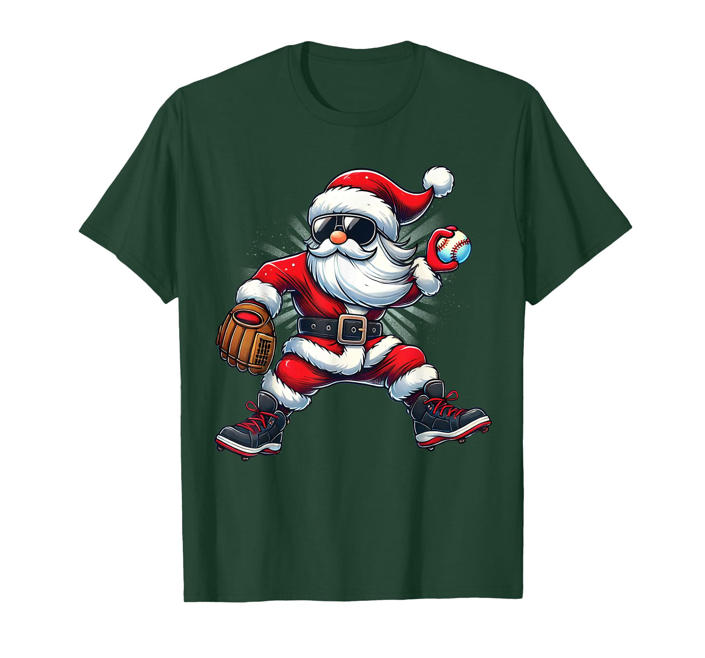 Santa Playing Baseball as Pitcher Boys Kids Teens Christmas T-Shirt