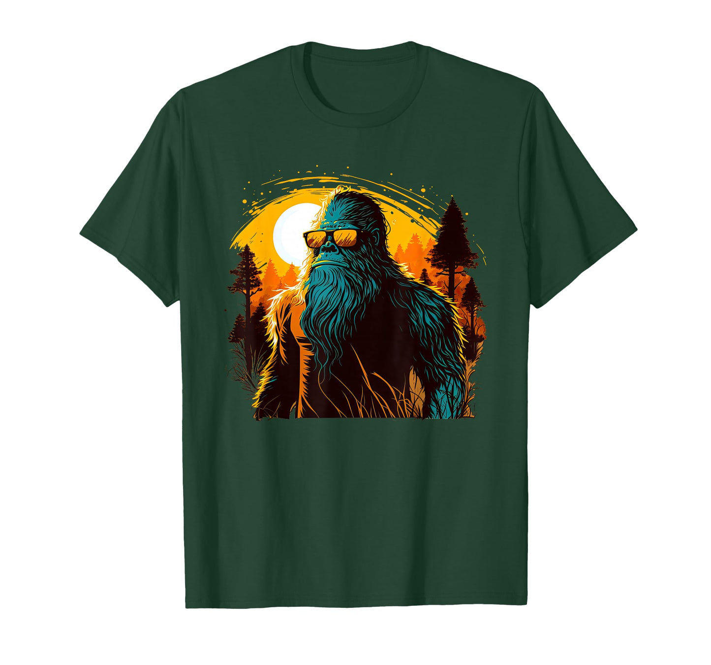 Cool Bigfoot Sasquatch Sunset Forest Retro Cryptid yeti T-Shirt
