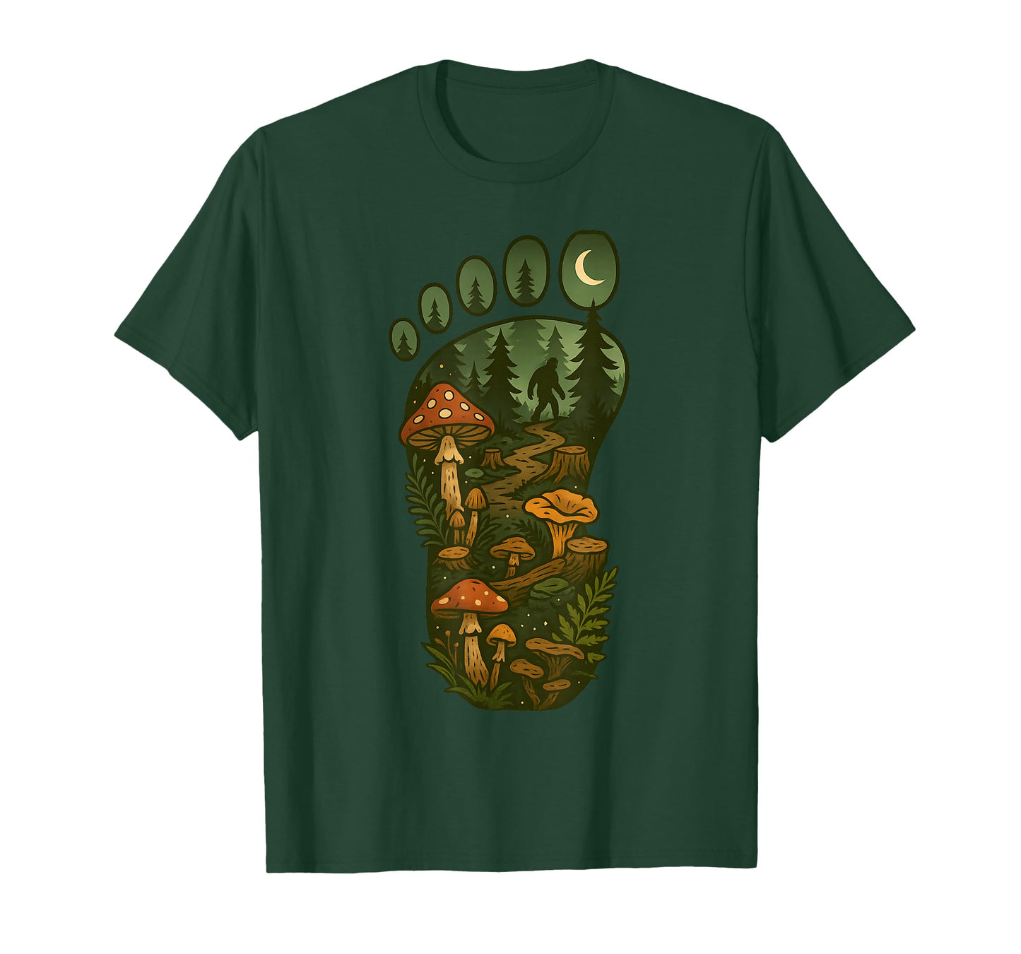 Bigfoot Foot Print Forest Nature Mushroom Sasquatch Cryptid T-Shirt