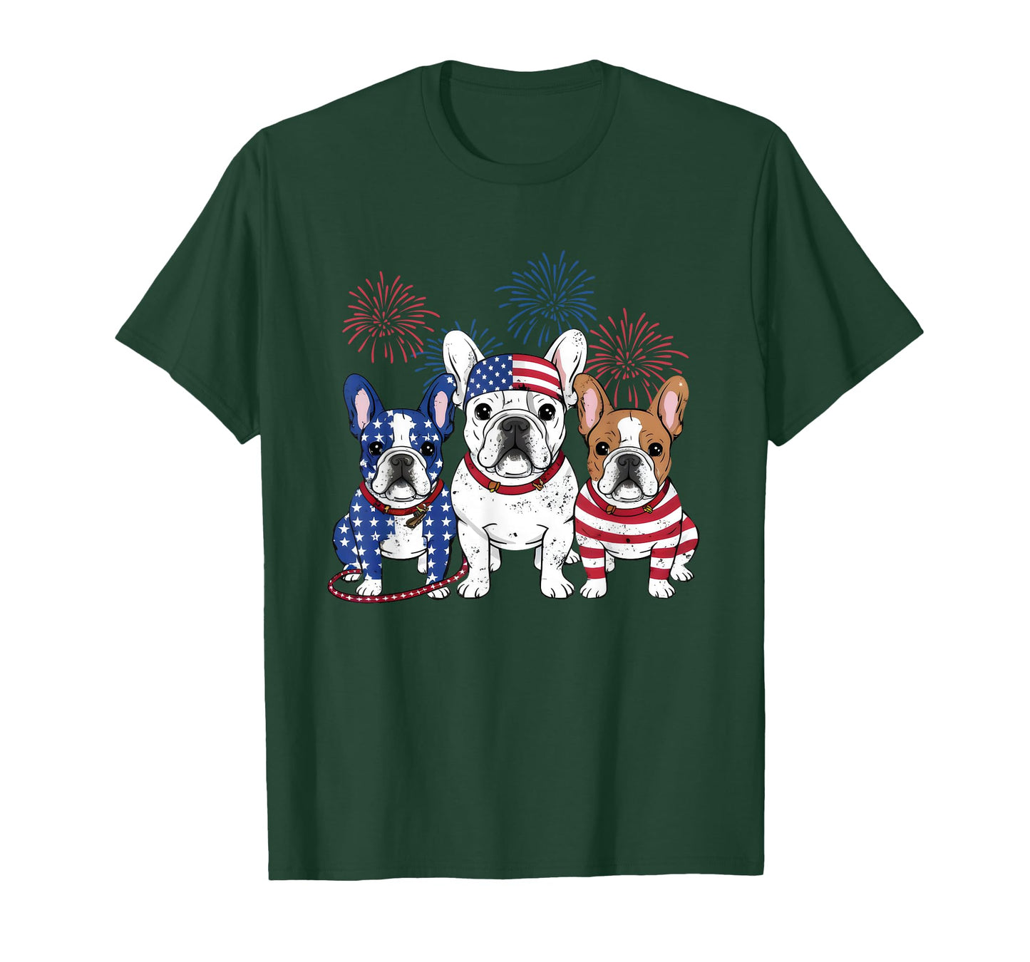 3 US Flag French Bulldogs 4th Of July Patriotic Frenchie Dog T-Shirt