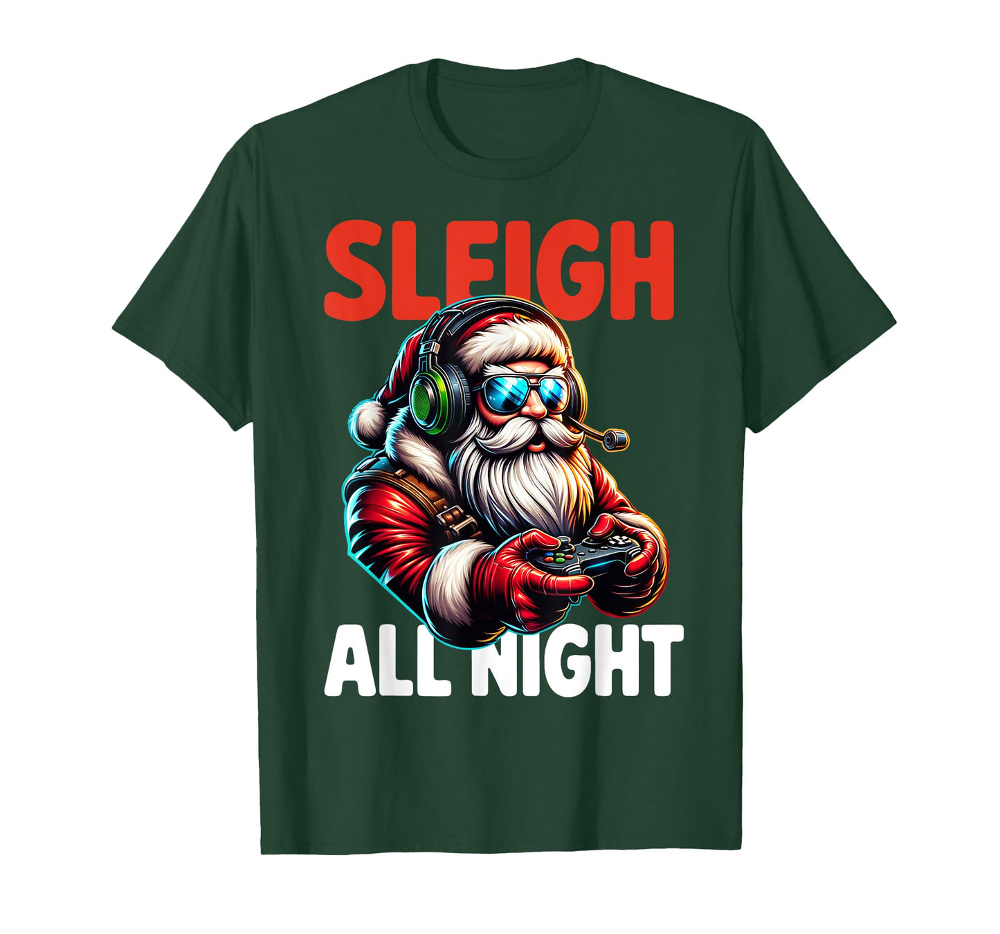 Christmas Gamer Boys Sleigh All Night Video Game Santa Xmas T-Shirt