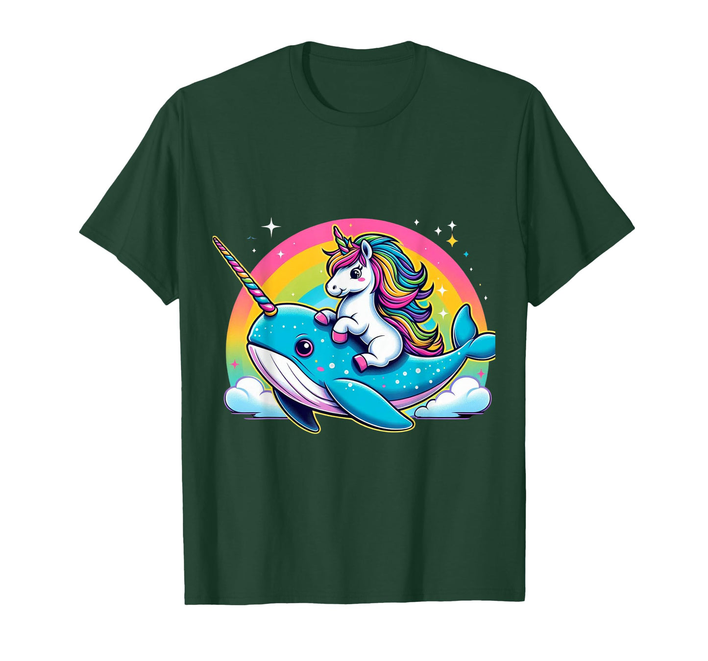 Unicorn Riding Narwhal Boys Girls Men Women Kids Rainbow T-Shirt