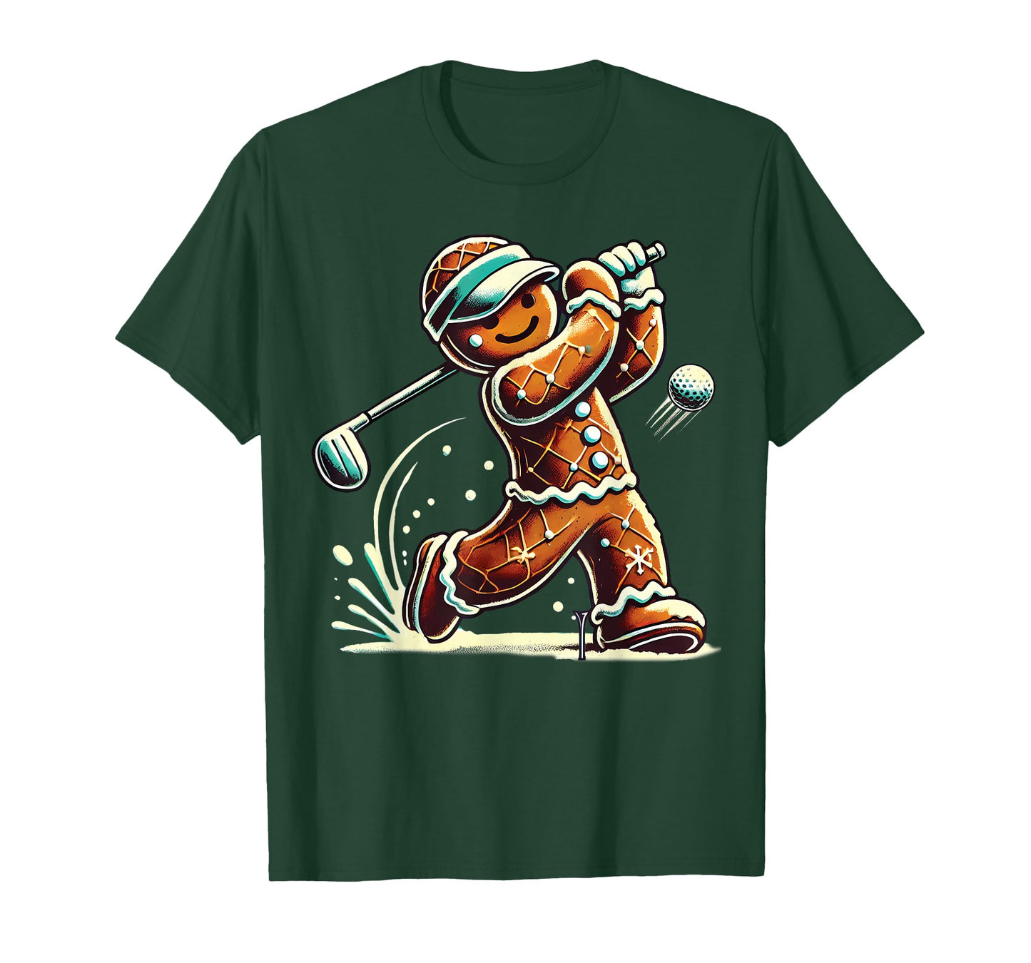 Gingerbread Playing Golf ball Christmas Golf lover Xmas T-Shirt