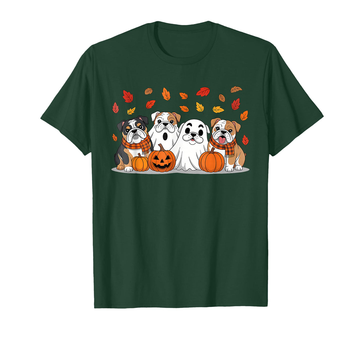 Cute English Bulldog Ghost Autumn Thanksgiving Halloween T-Shirt