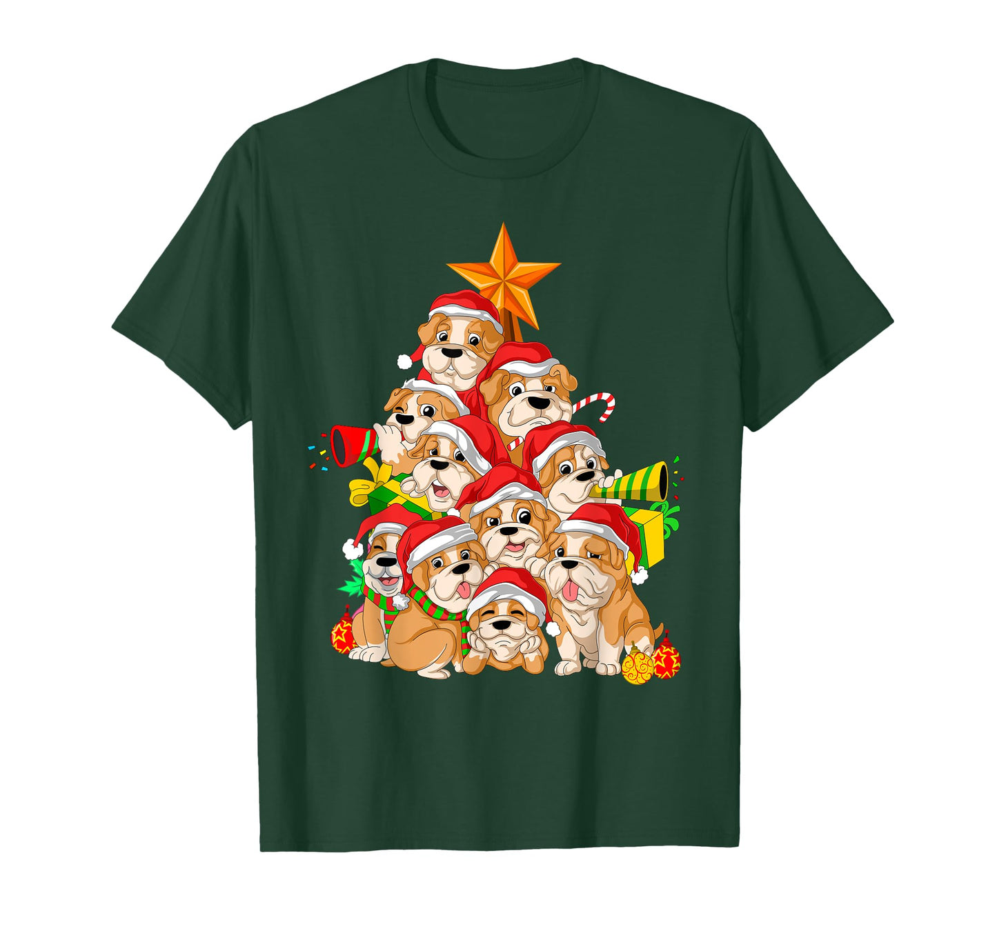 English Bulldog Christmas Tree Dog Xmas Gift T-Shirt for Men Women Kids