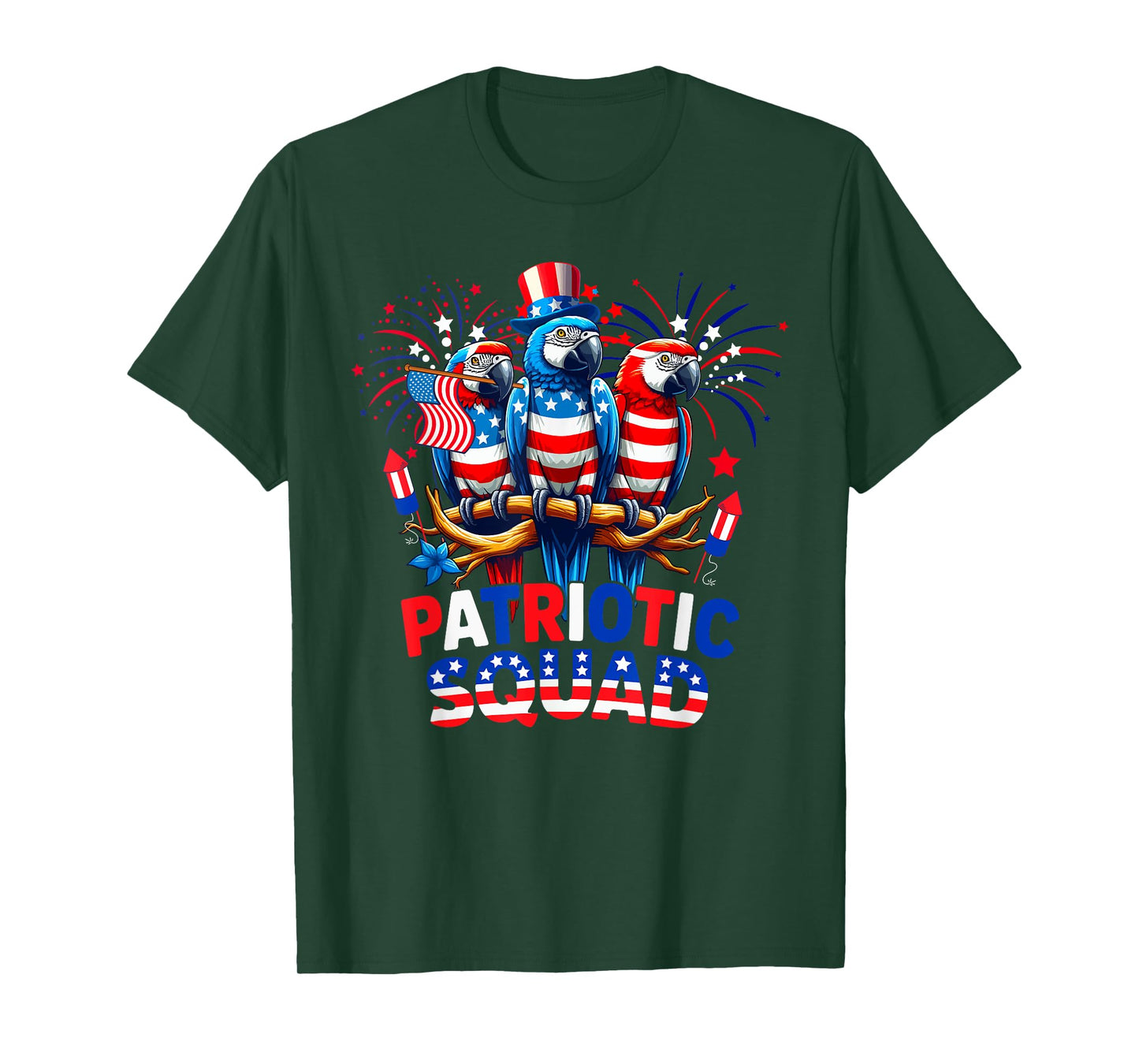 Patriotic Squad Three Cute Parrots 4th Of July US Flag T-Shirt