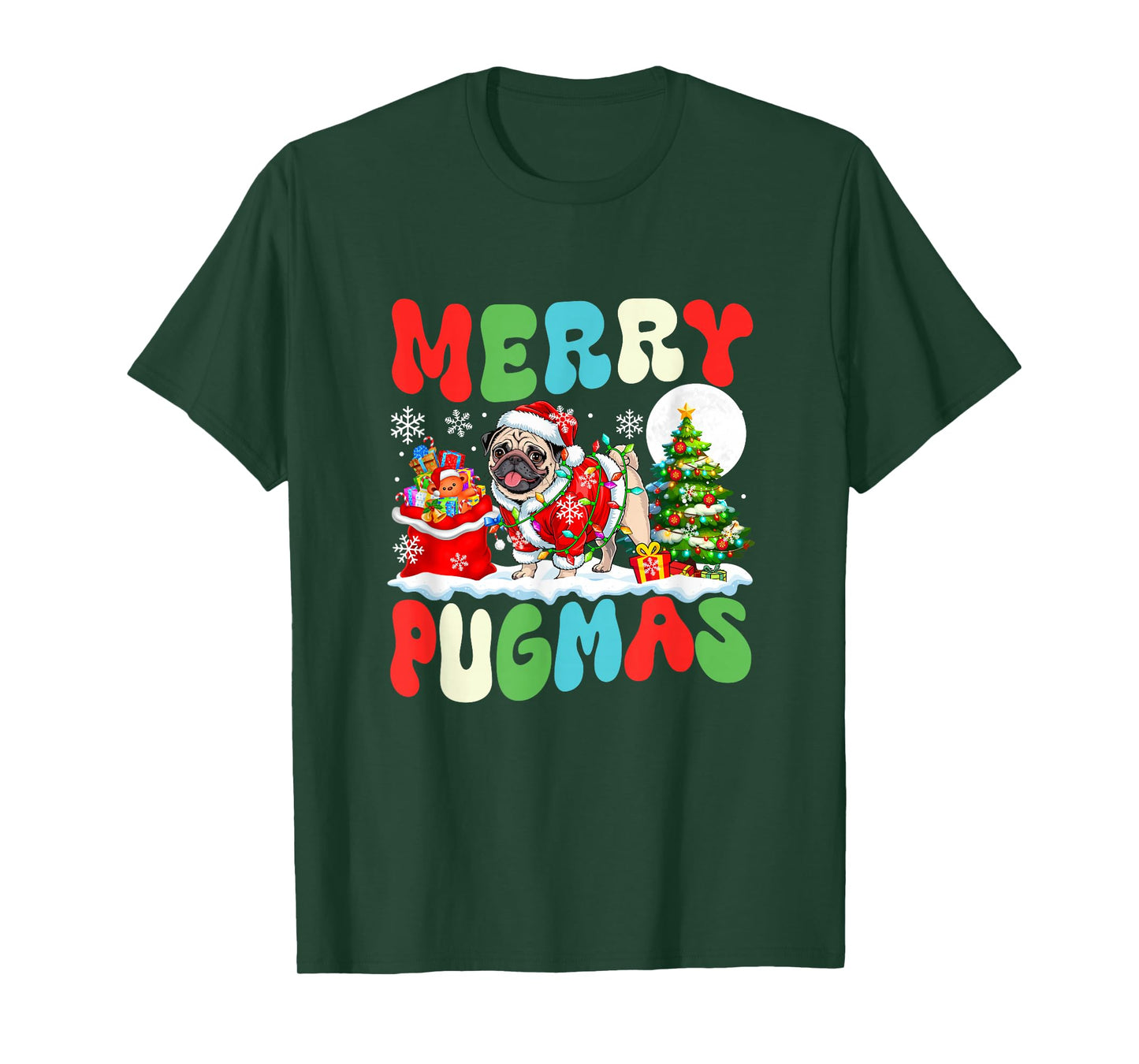 Merry Pugmas Christmas Santa Pug Colourful Costume Owner T-Shirt