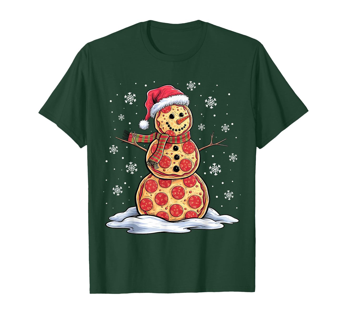 Pizza Snowman - Santa Hat - Christmas Pizza Party - Funny T-Shirt