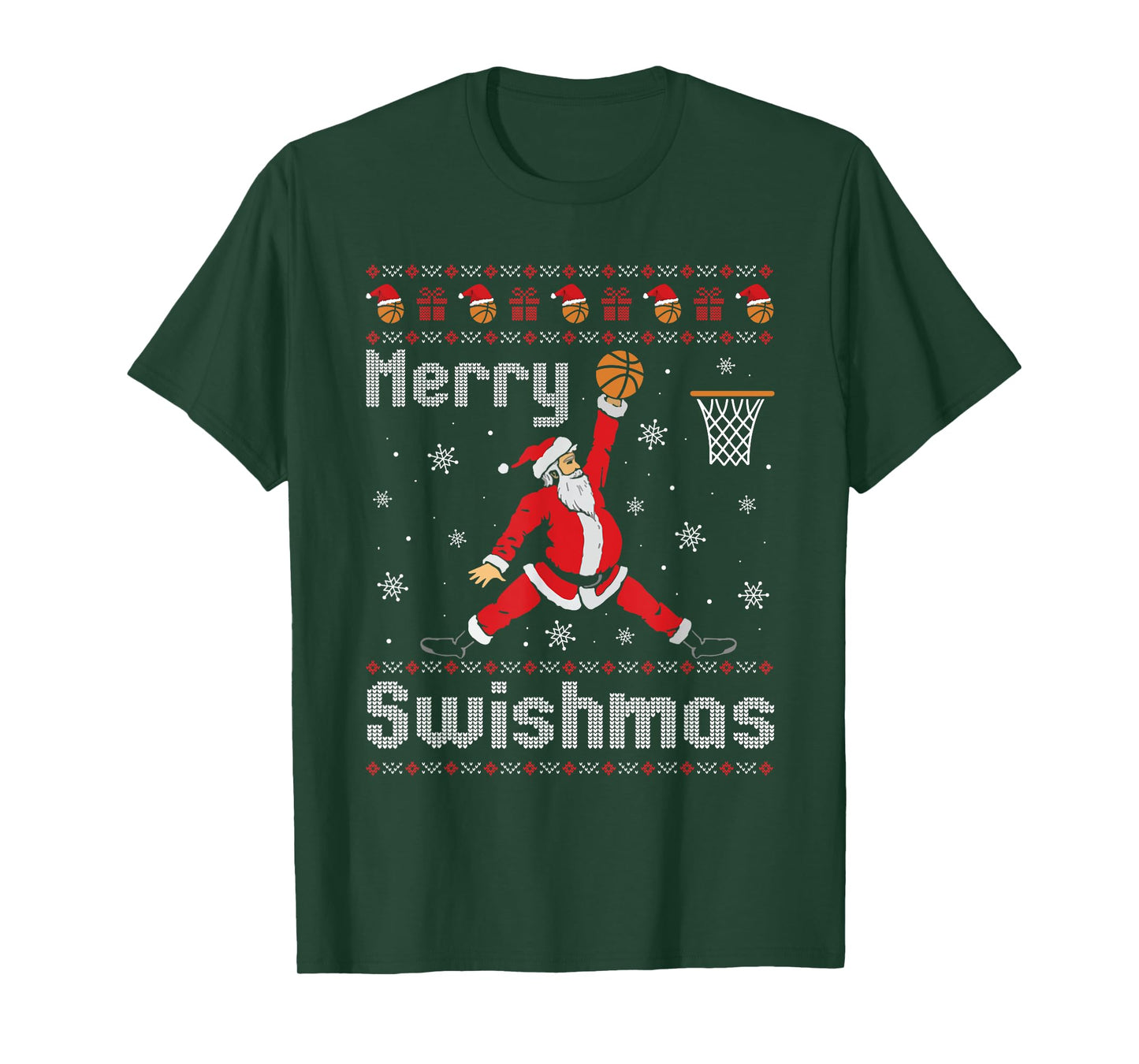 Merry Swishmas Basketball Dunk Rebound Santa Christmas Party T-Shirt