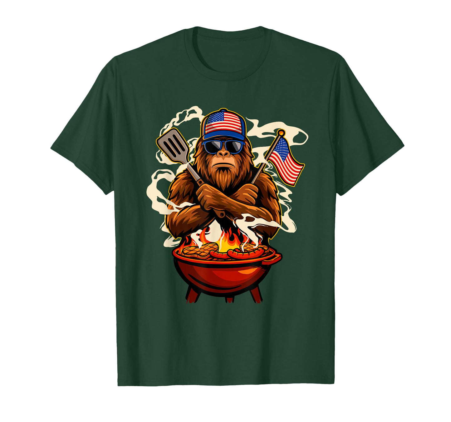 Patriotic Bigfoot Grilling - BBQ Lover Grilling Barbecue T-Shirt