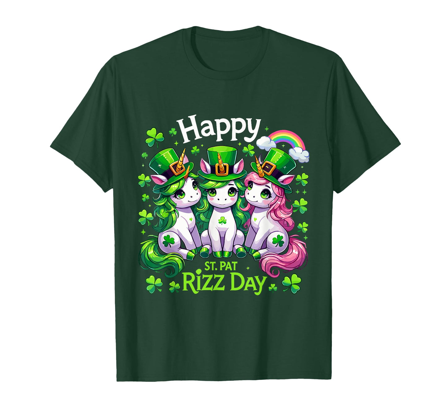 Funny St. Pat Rizz Day Unicorns Shamrock Rainbow St Patrick T-Shirt