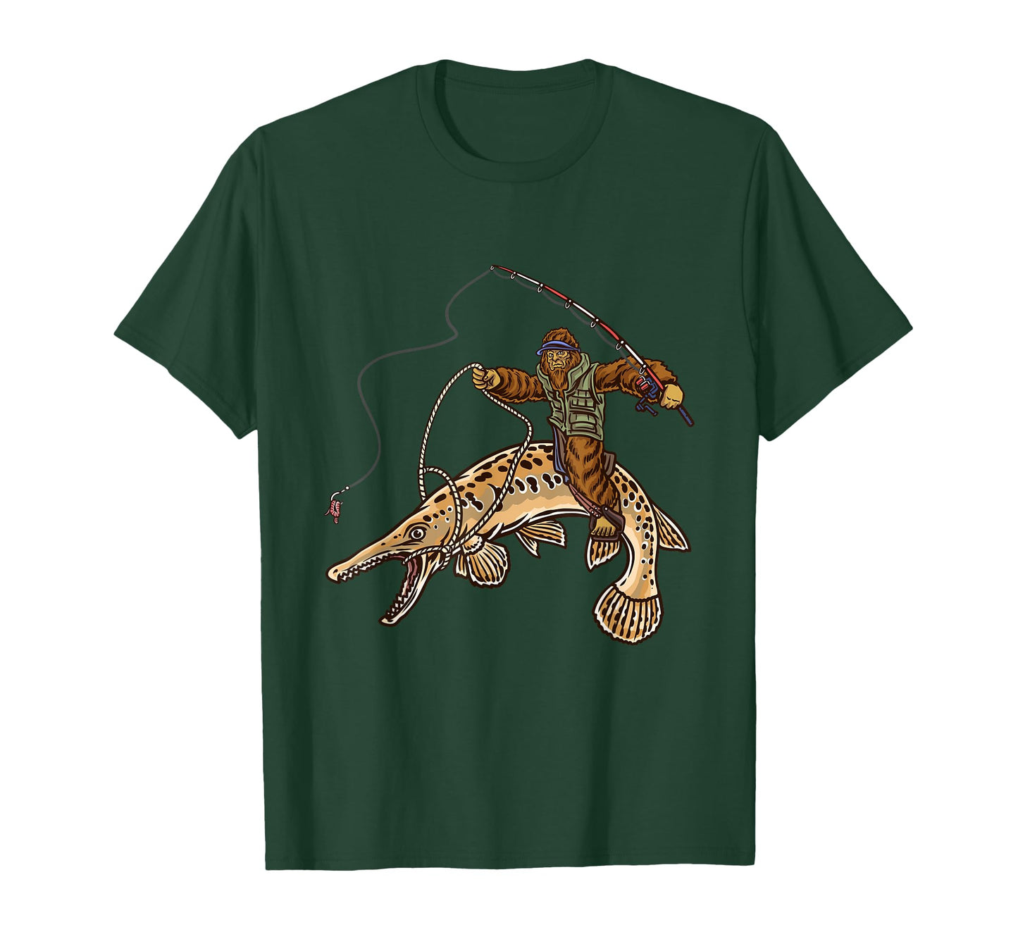 Alligator Gar Fishing Bigfoot Fisherman T-Shirt, Small, Black