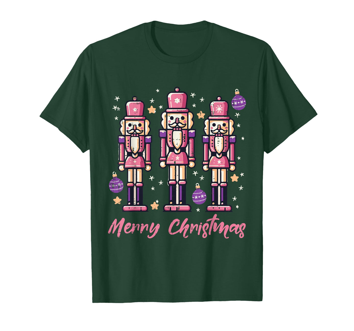 Merry Christmas Pink Nutcrackers Xmas Women Girls Kids Youth T-Shirt