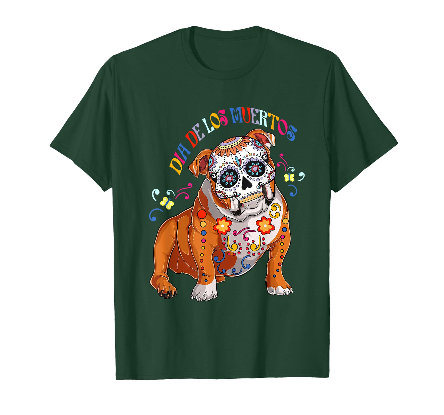 Dia De Los Muertos English Bulldog Floral Skull Face Mexican T-Shirt for Men Women