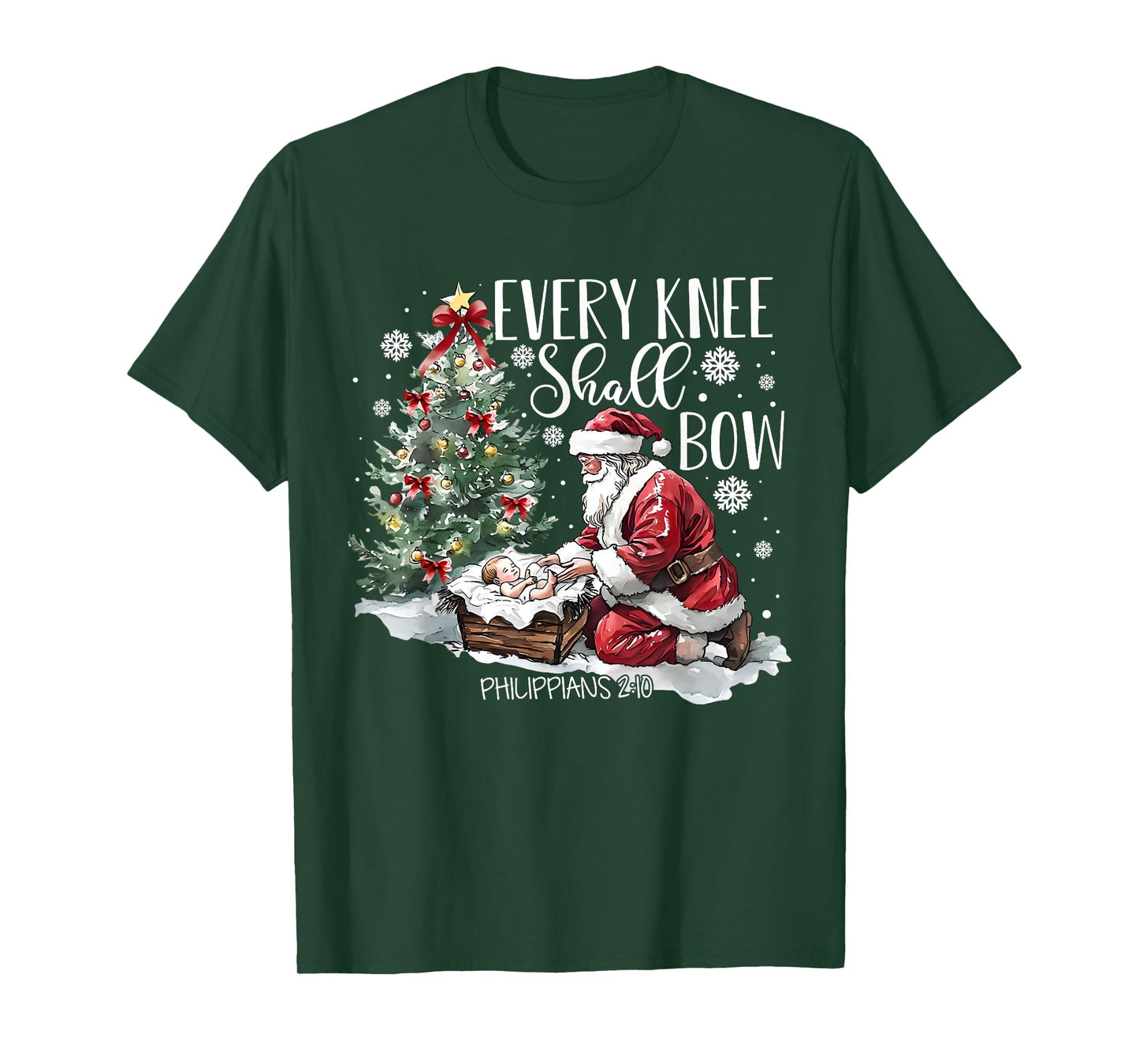 Every Knee Shall Bow Santa Christmas Nativity Scene Xmas T-Shirt