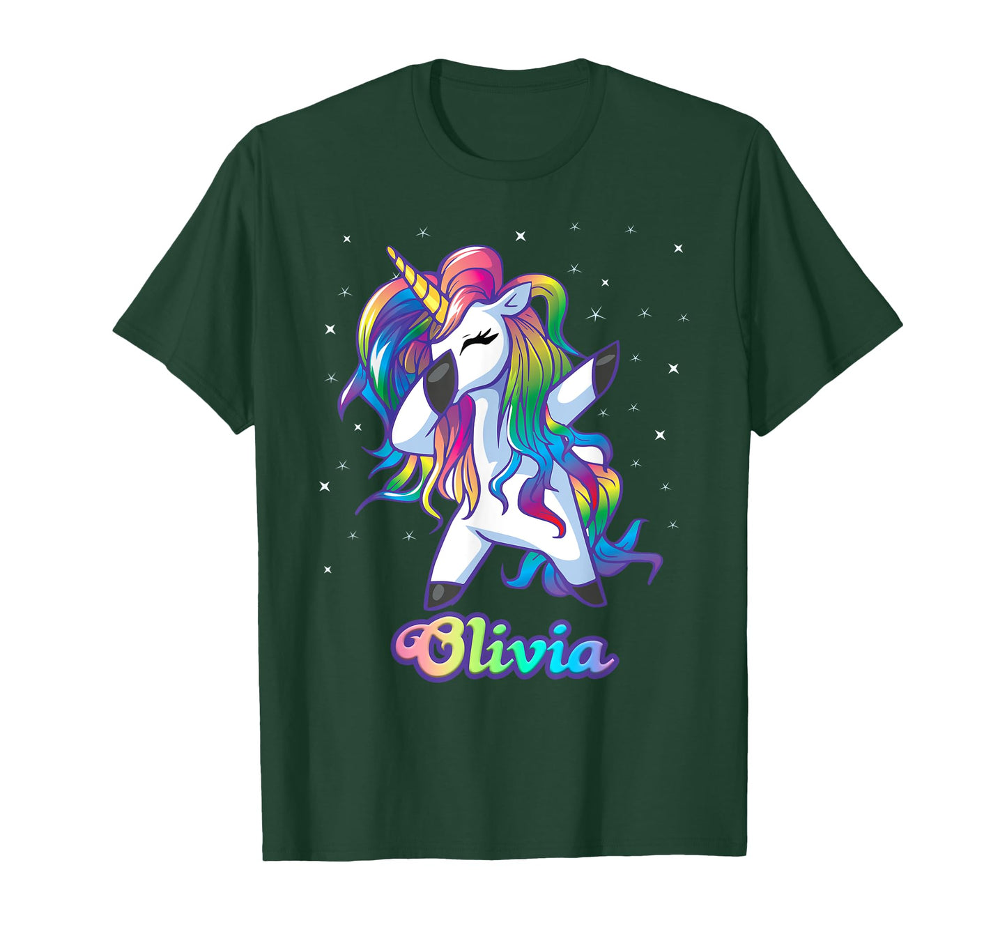 OLIVIA Name Personalized Custom Rainbow Unicorn Dabbing T-Shirt