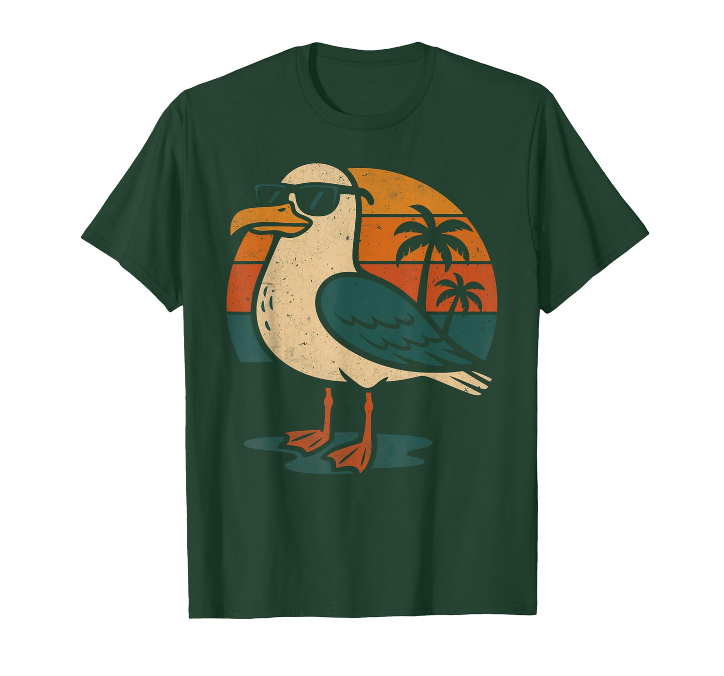 Cool Seagull With Sunglasses Retro Beach Sunset T-Shirt