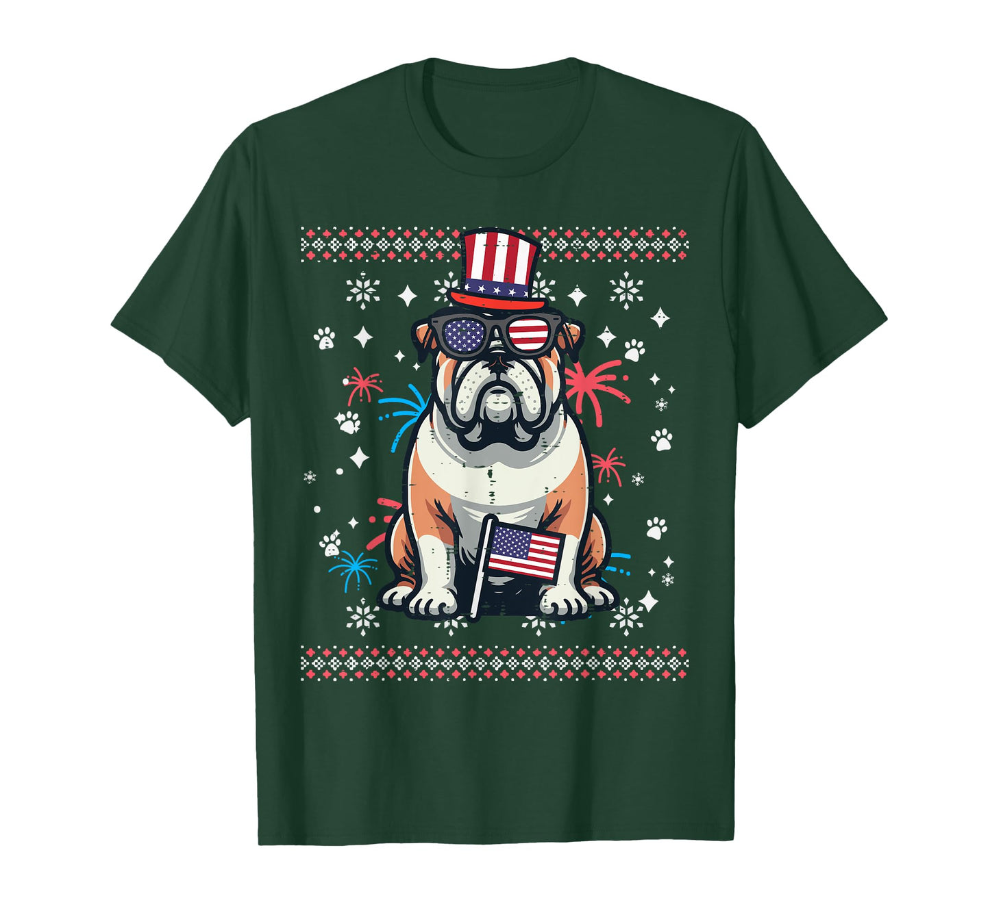 4th Of July Dog English Bulldog American Men Women Kids T-Shirt