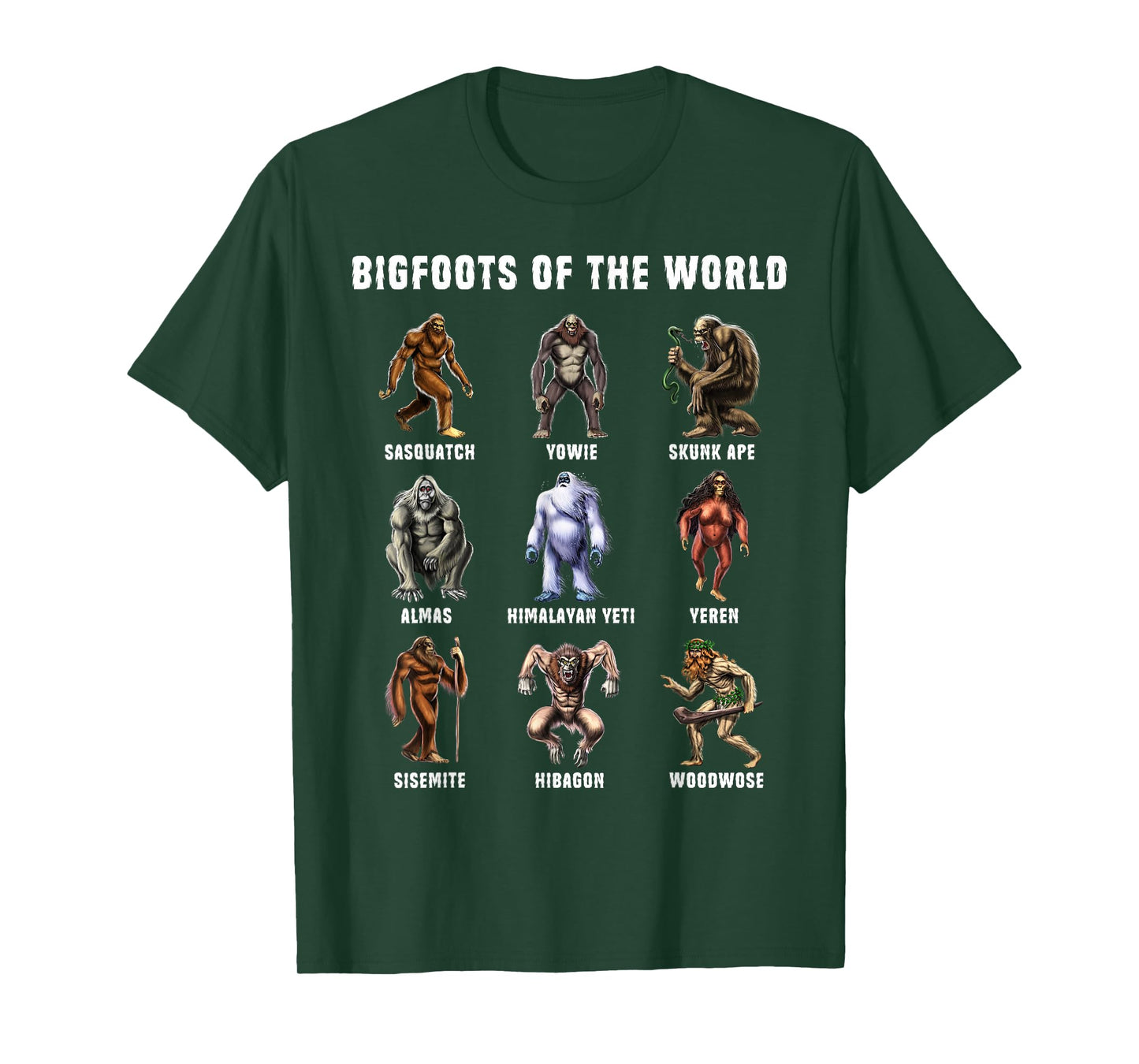 Cryptozoology Cryptid Fantasy Creatures Clothing Bigfoots Of The World Cryptozoology Cryptid Creature Unisex-Adults T-Shirt Black Small