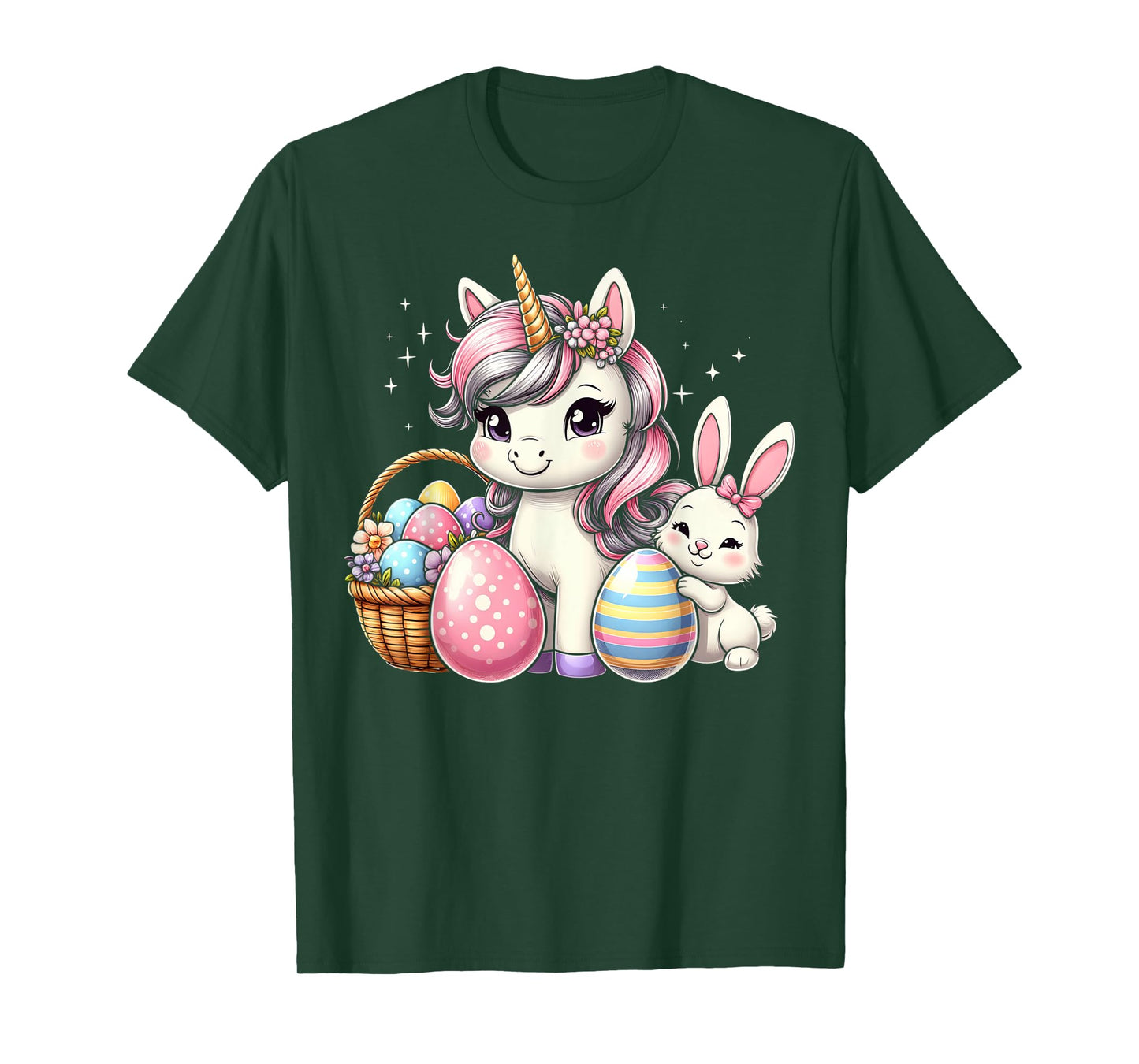 Cute Unicorn Easter Bunny Colorful Eggs Girls Kids T-Shirt
