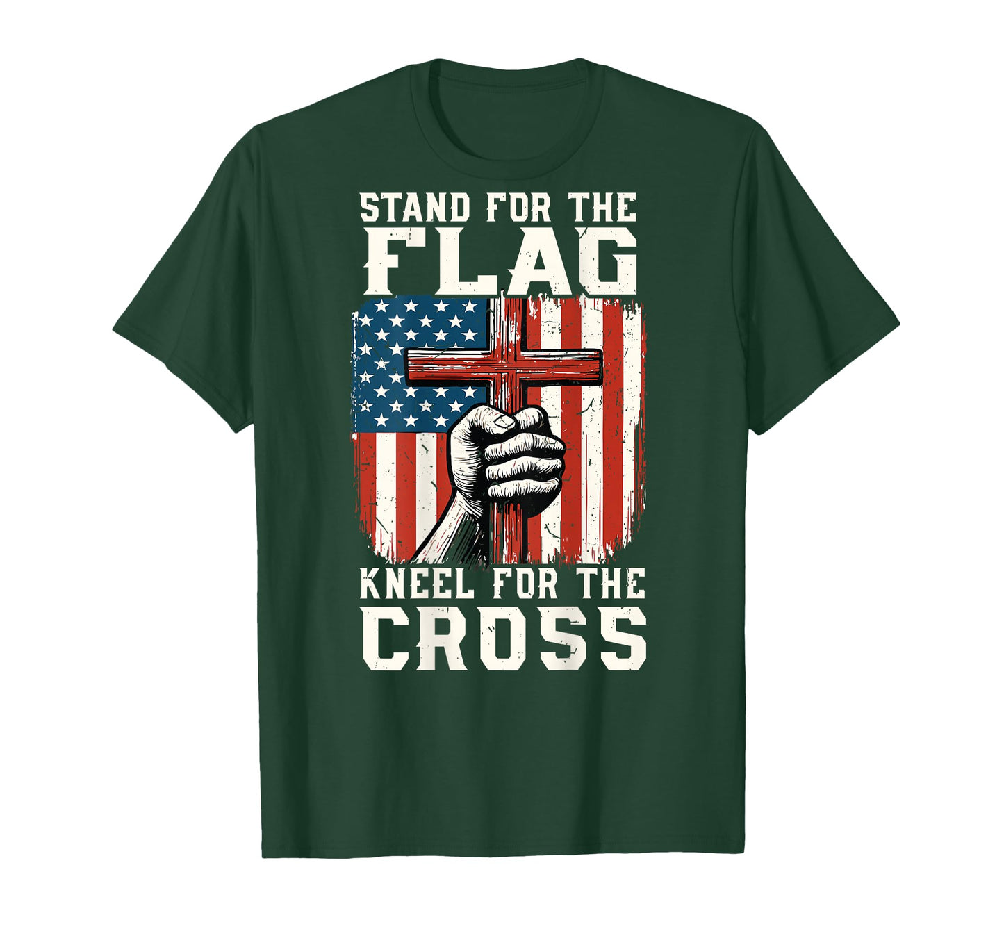Men Stand for Flag Kneel The Cross Christian Patriotic Faith T-Shirt
