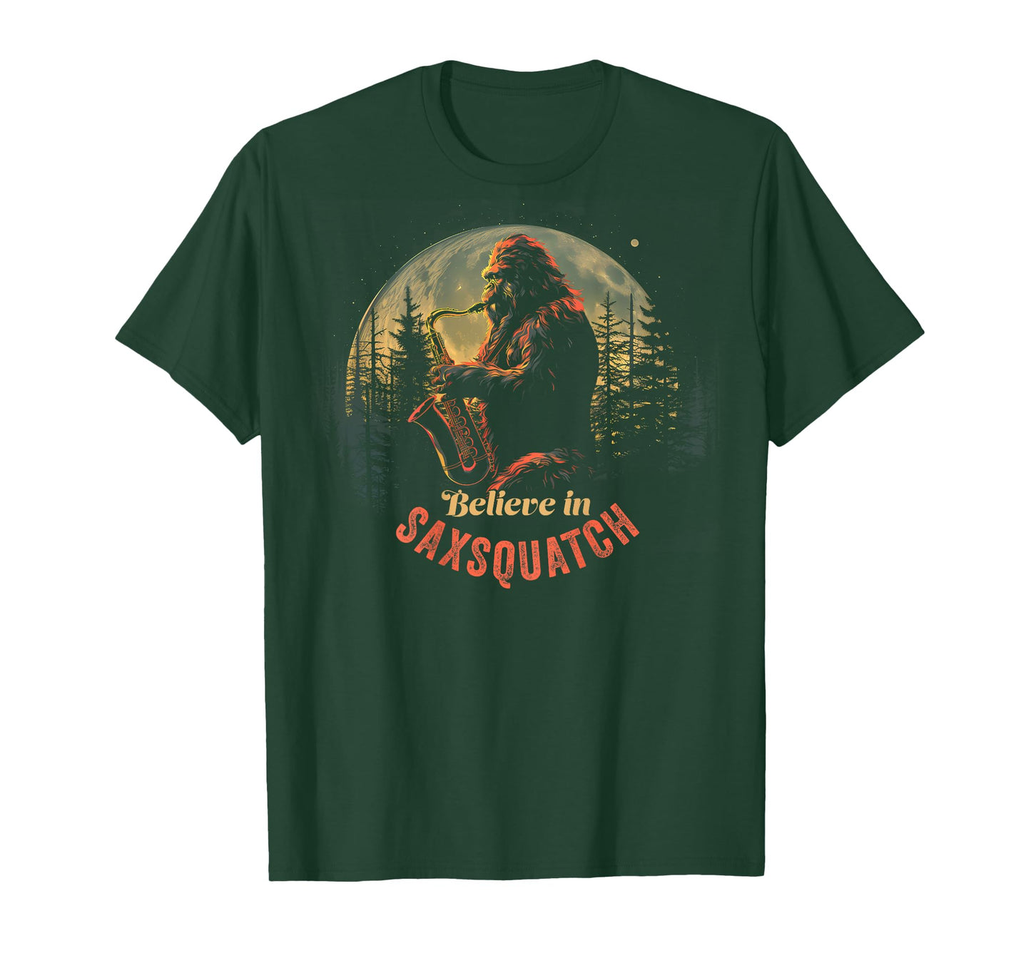 Yeti Bigfoot Playing Saxophone Sax-Squatch T-Shirt Back of T-Shirt