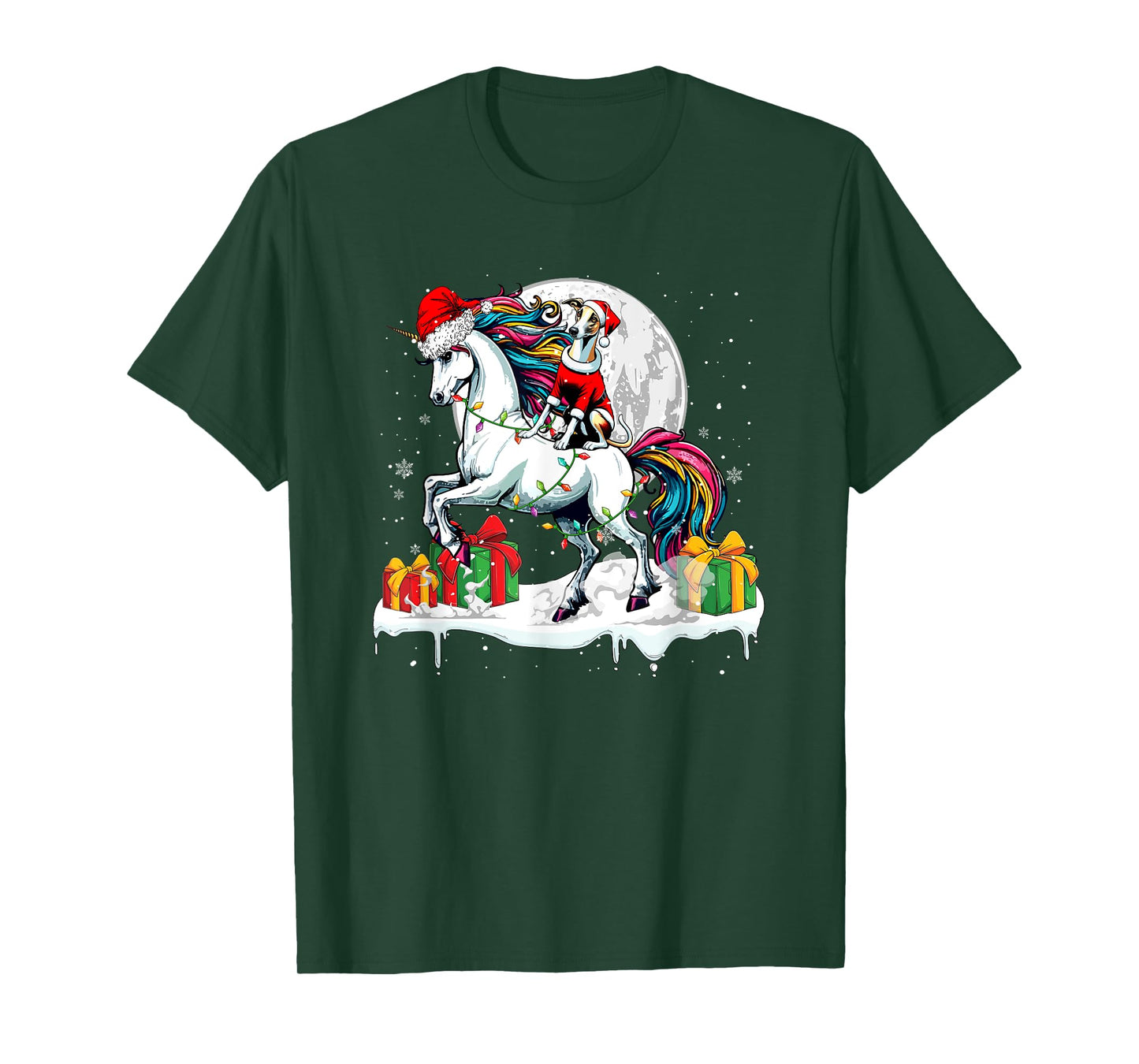 Santa Whippet Riding Unicorn Christmas Owner Kids Family T-Shirt