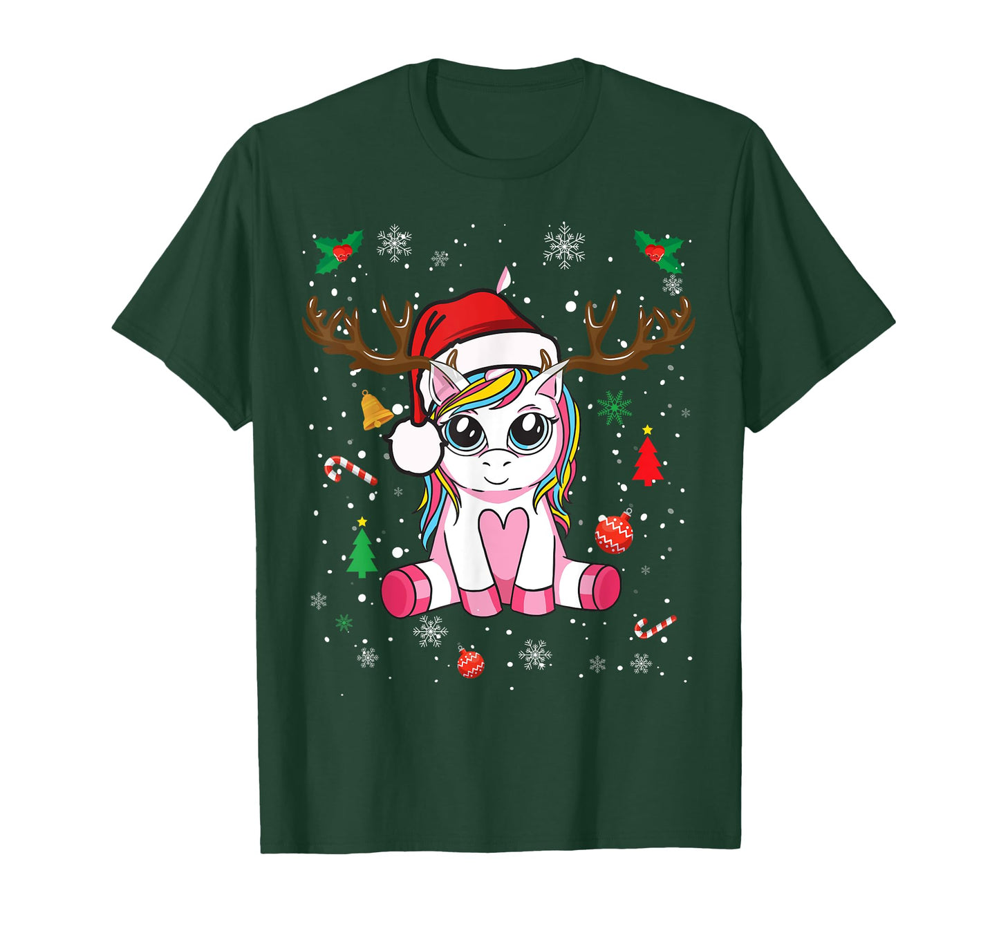 Cute Christmas Shirt Girls Women Xmas Unicorn Deer Christmas T-Shirt