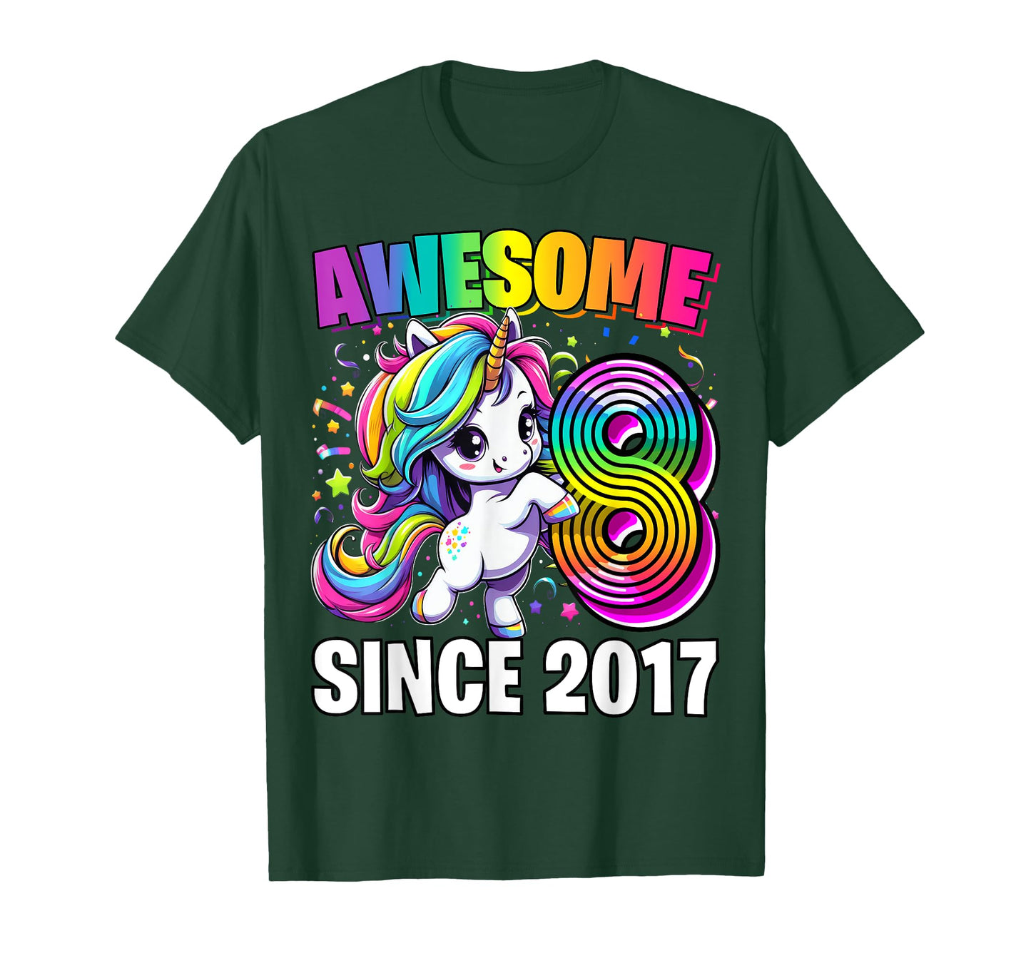 Unicorn 8th Birthday 8 Year Old Unicorn Party Girls Outfit T-Shirt