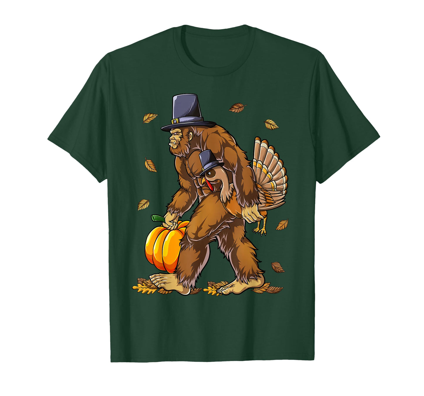 Bigfoot Pilgrim Turkey Pumpkin Thanksgiving Day Boys Men T-Shirt