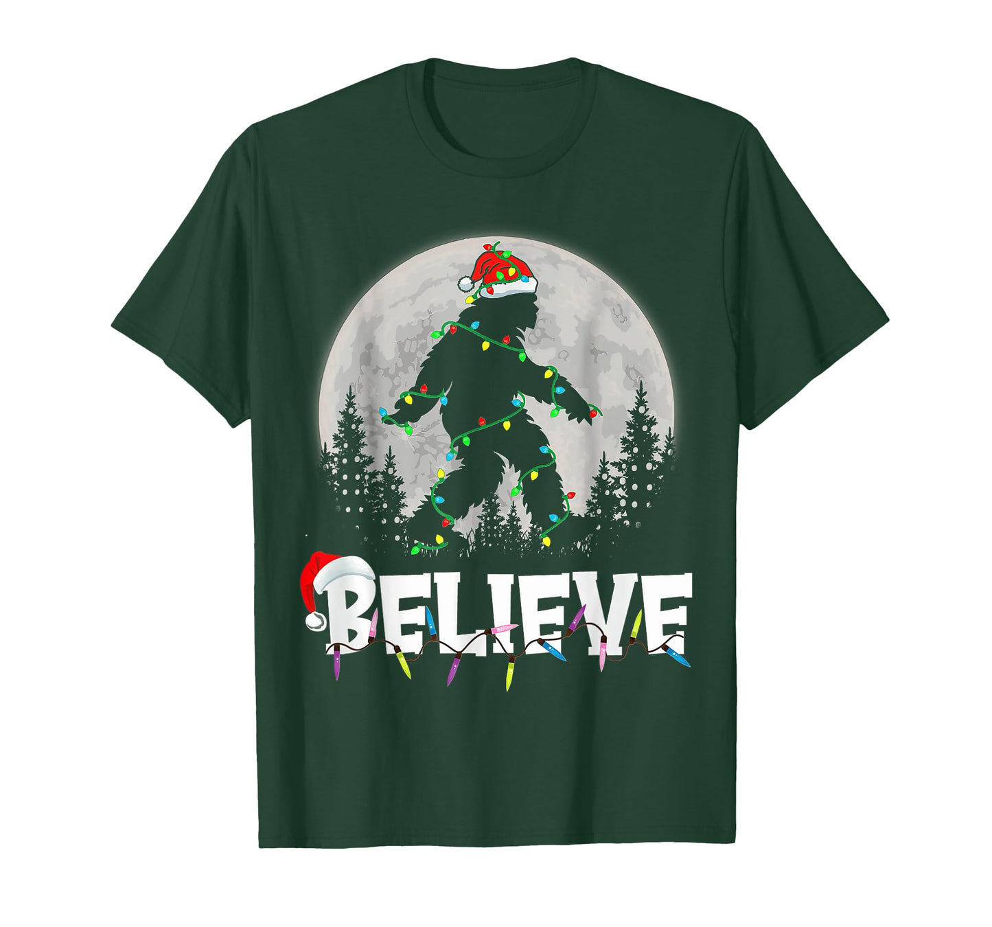 Bigfoot Santa Christmas Tree Lights Funny Xmas Sasquatch T-Shirt