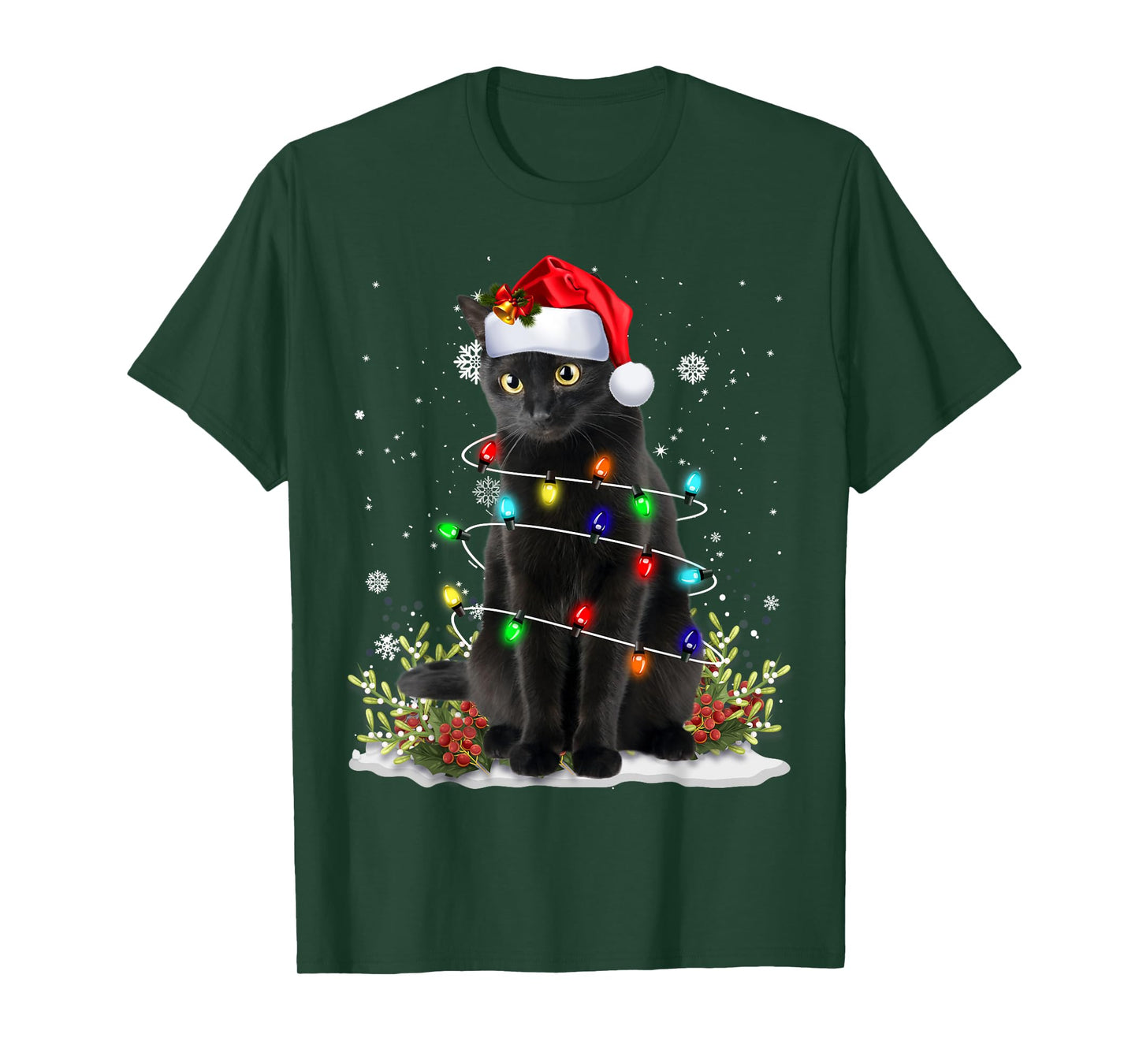 Black Cat Christmas Santa Hat Funny Meowy Cats Women Men T-Shirt