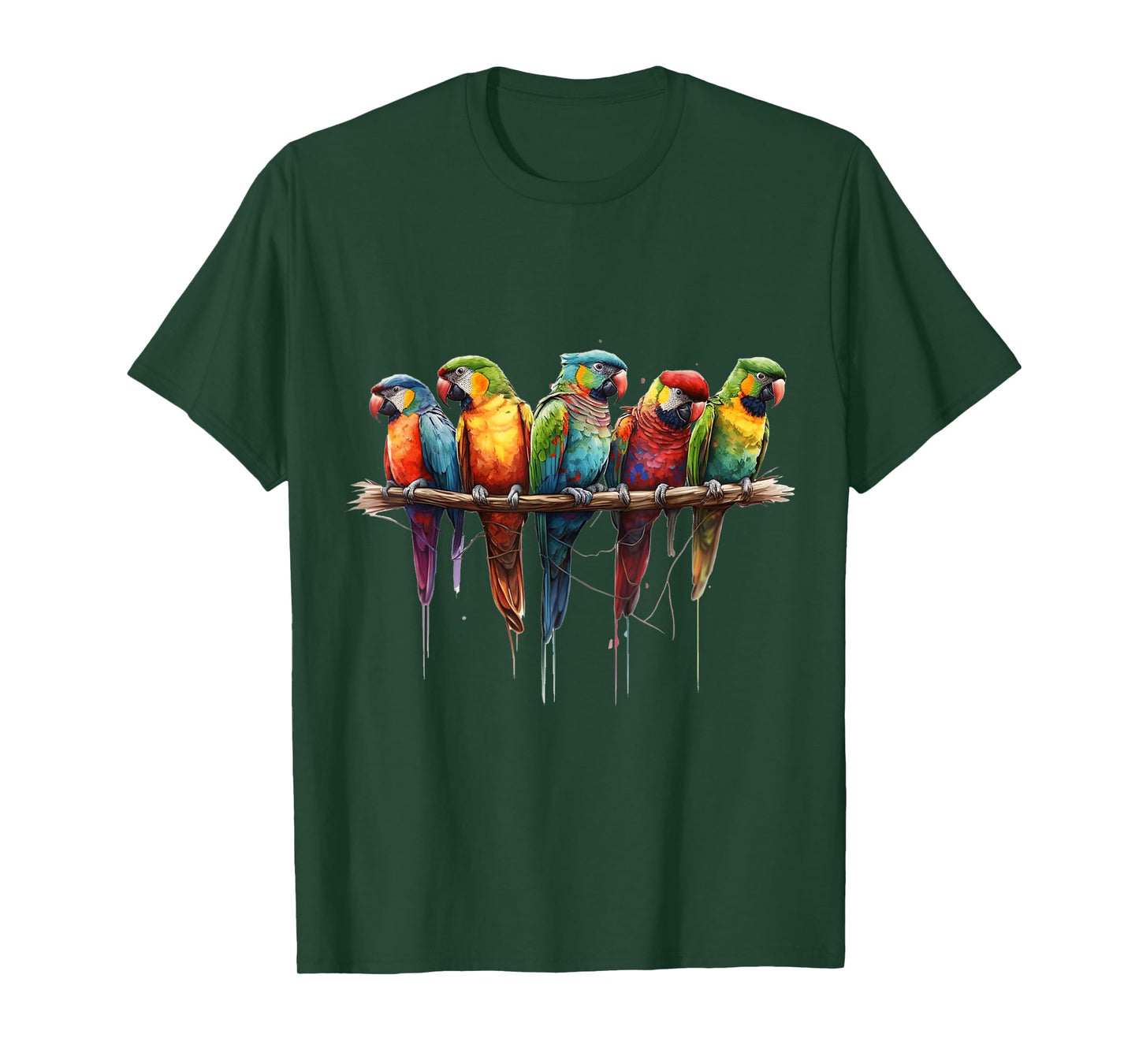 Parrots Watercolour Exotic Tropical Bird Nature Colourful T-Shirt