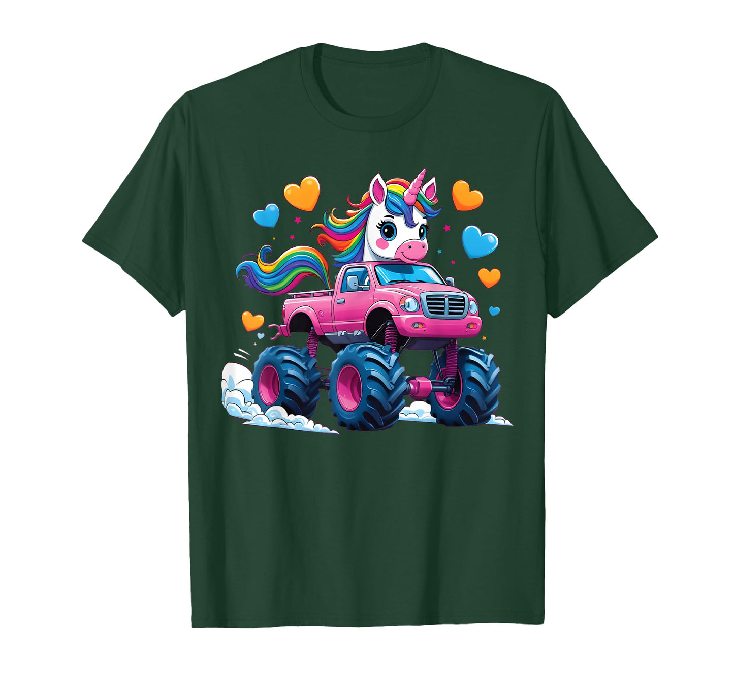 Funny Cute Unicorn Riding A Pink Monster Truck Unicorn Girl T-Shirt