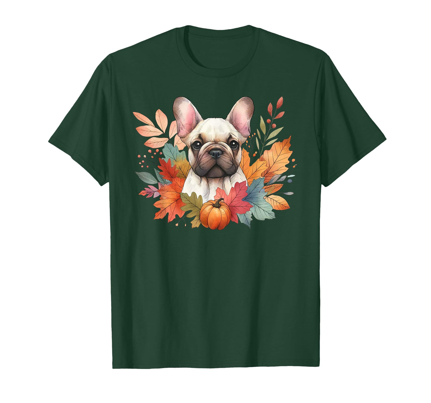 French Bulldog Autumn Fall Red Leaves Holiday Thanksgiving T-Shirt