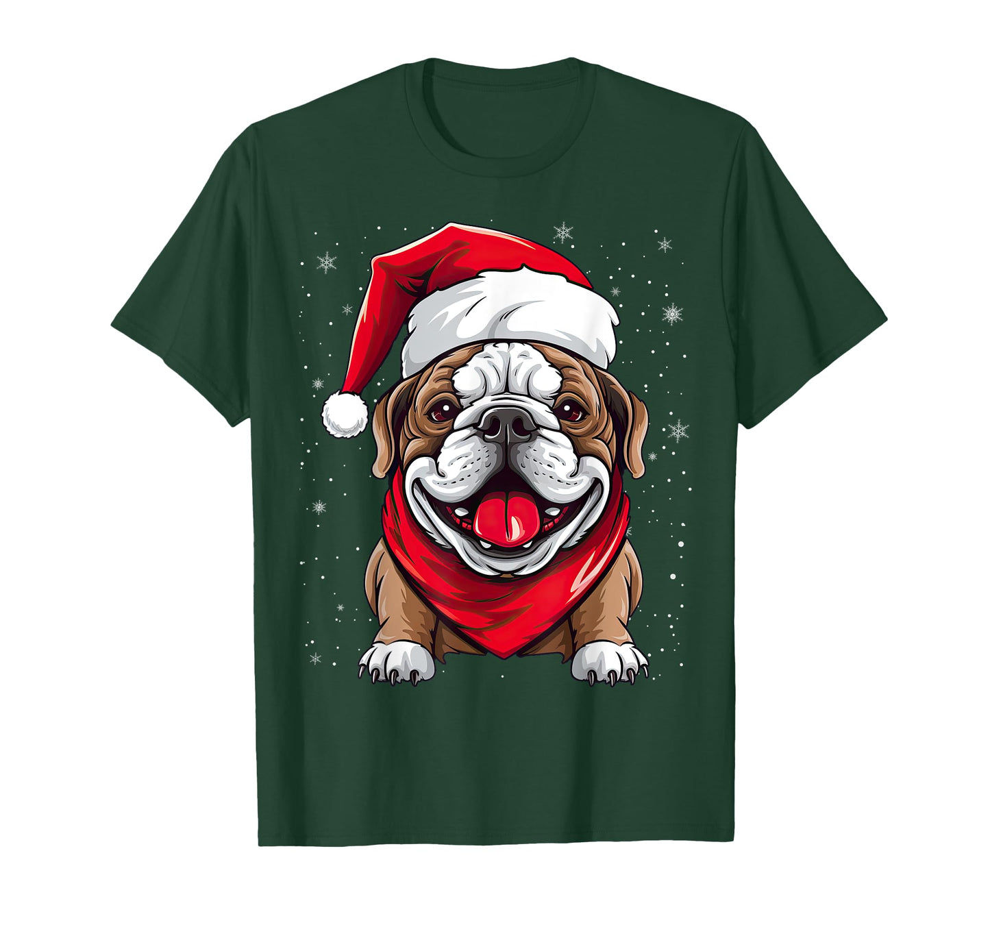 English Bulldog Santa Hat Christmas Party T-Shirt for Men Women Kids