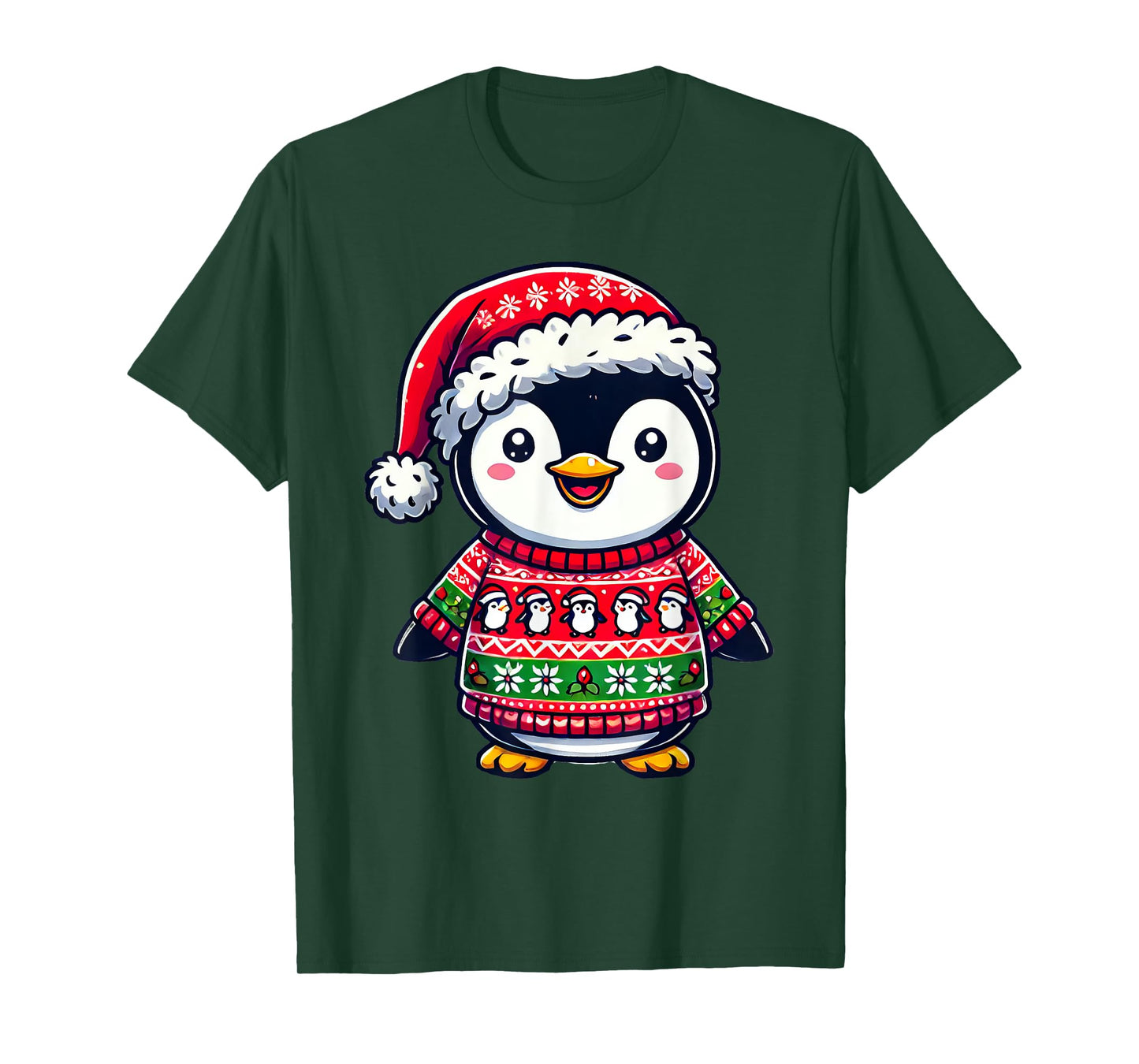 Penguin Ugly Sweater Santa Hat Christmas T-Shirt
