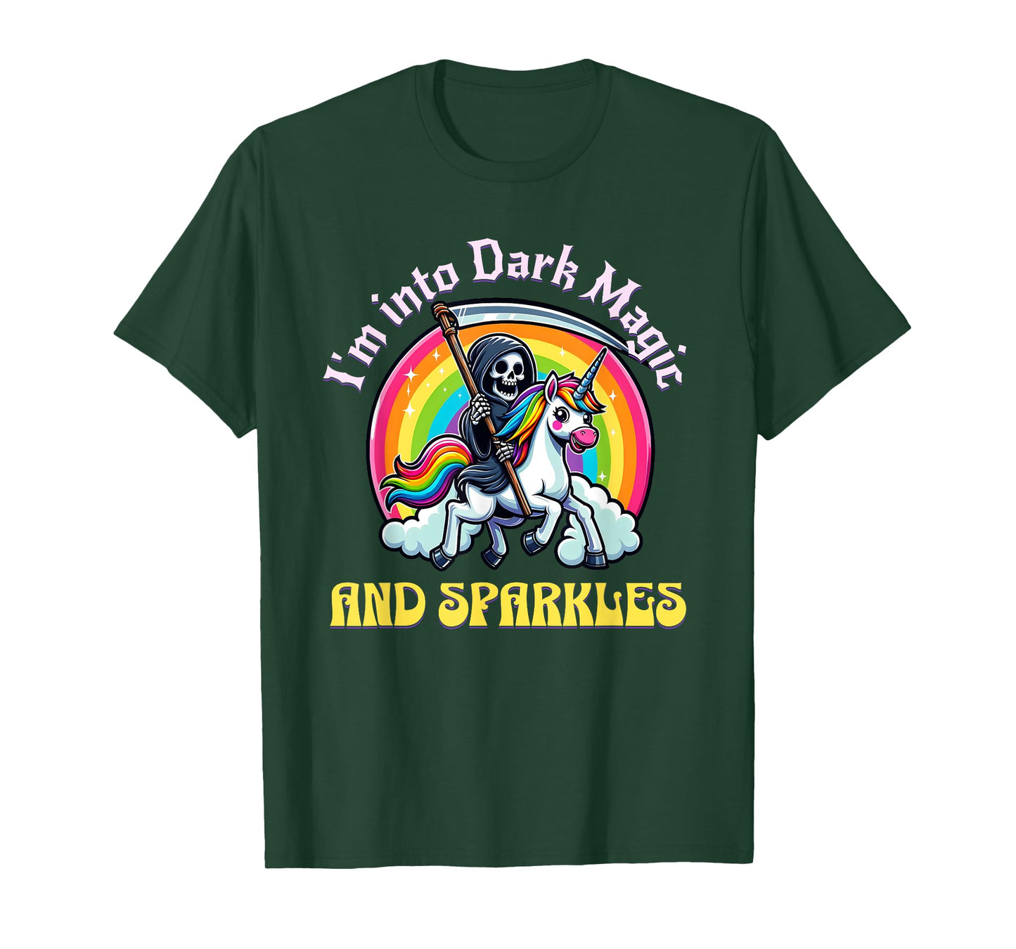 Dark Magic and Sparkles, Grim Reaper, Unicorn and Rainbow T-Shirt