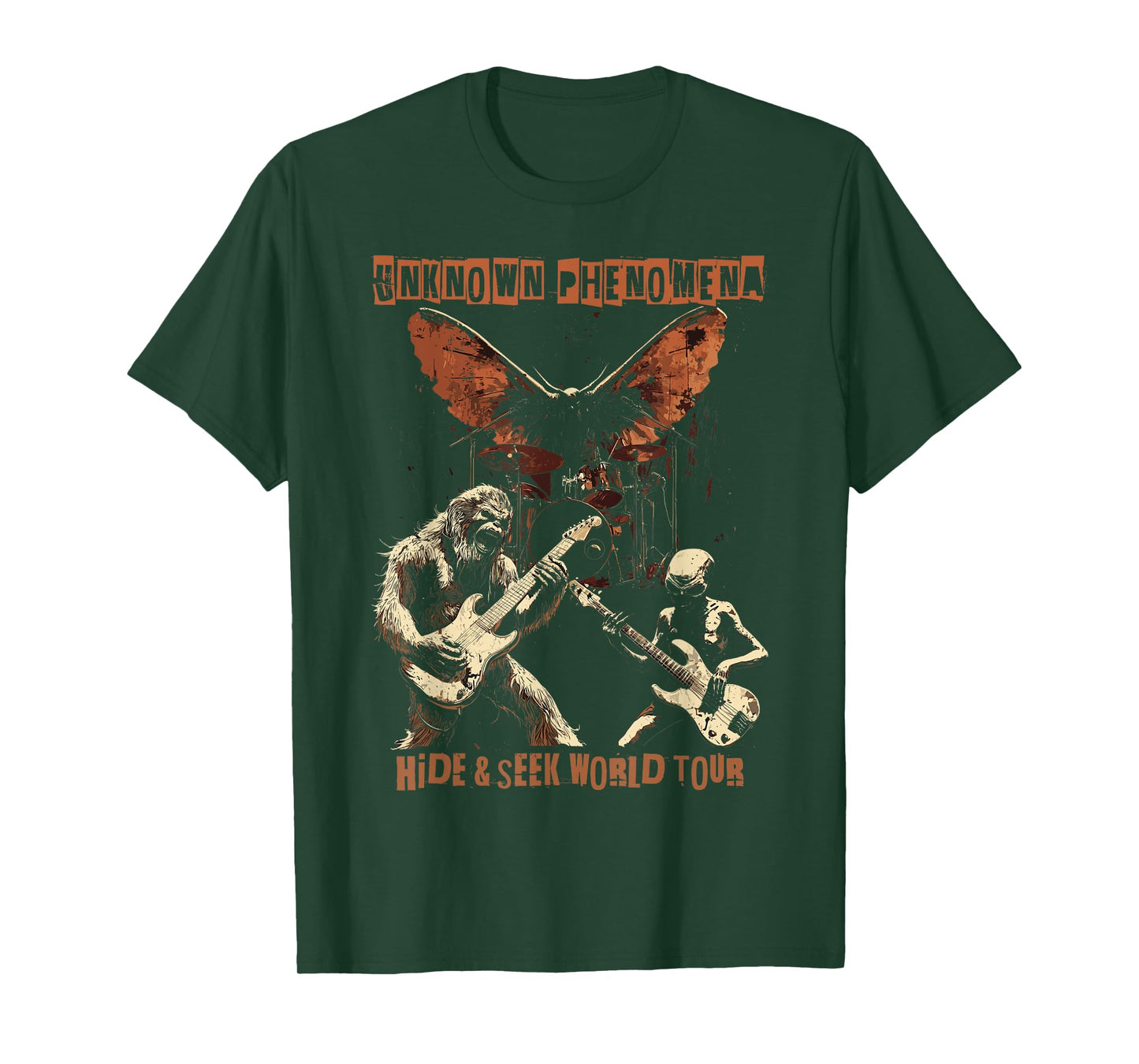 Cryptid Heavy Metal Rock Band Bigfoot Alien Mothman UFO T-Shirt