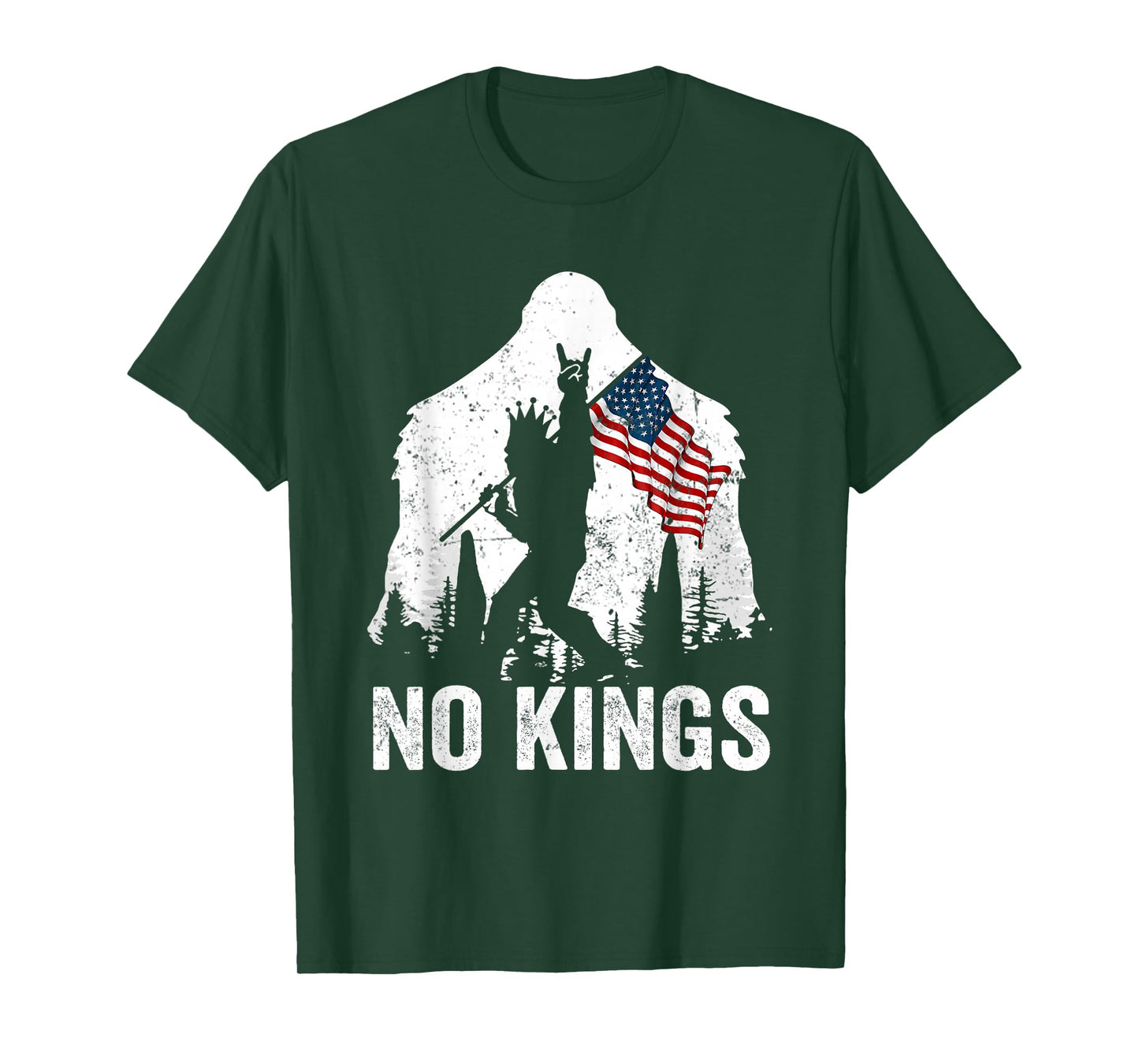 No Kings Shirt Bigfoot, Sasquatch with America Flag No Kings T-Shirt