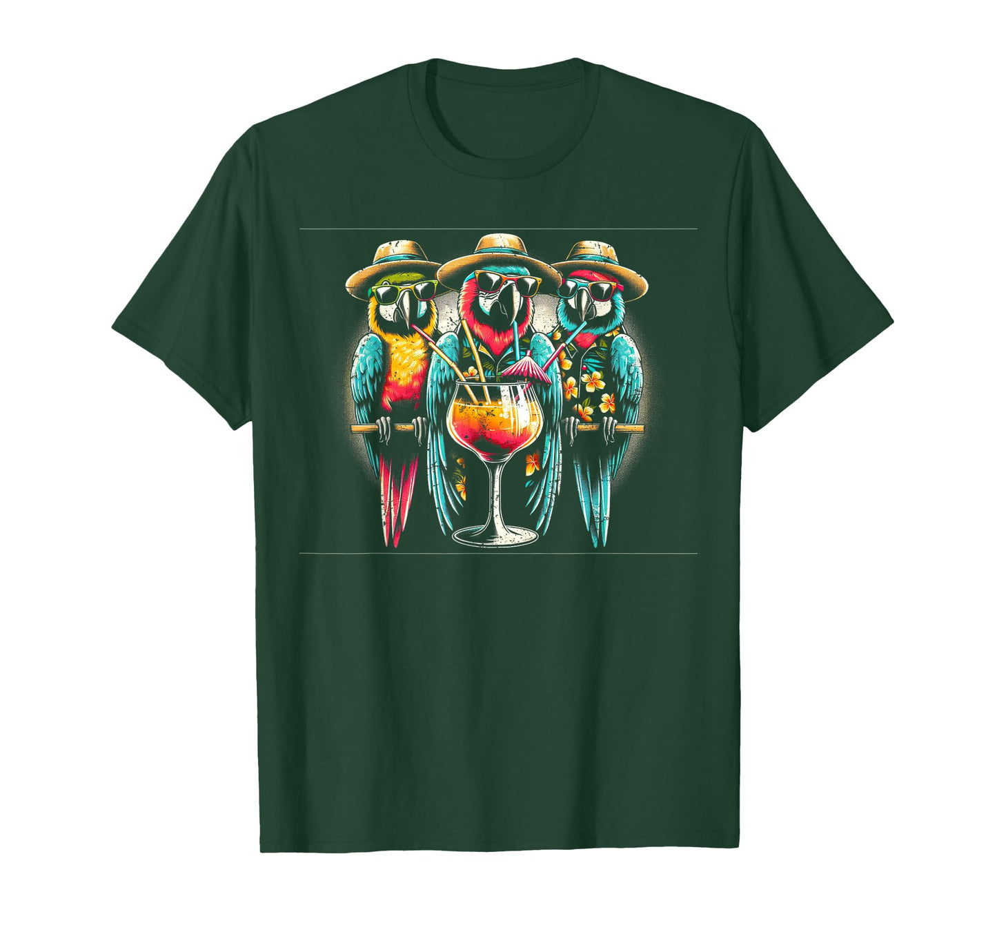 Parrots Drinking Margarita Tropical Birds Vacation Hawaiian T-Shirt