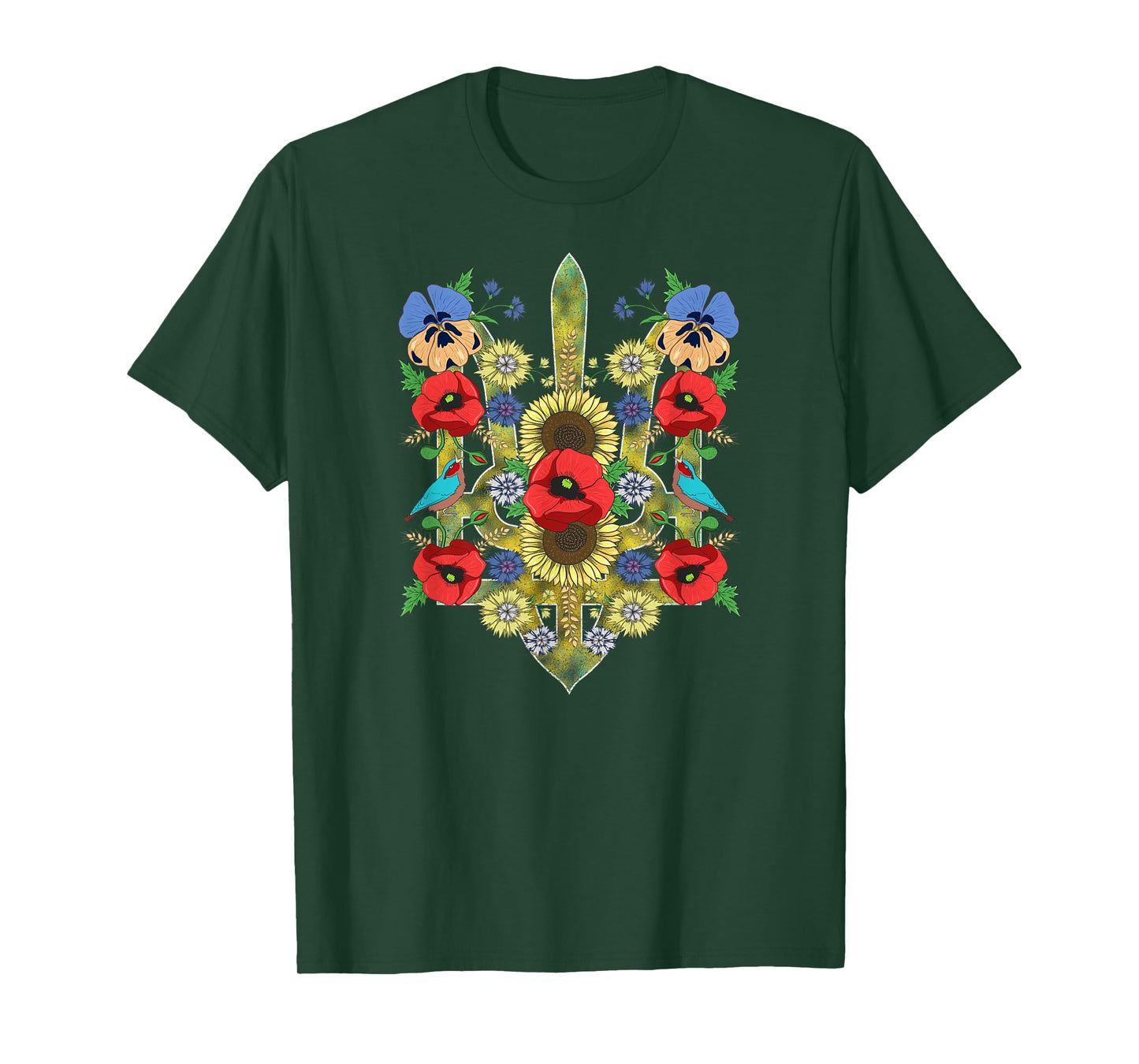 Ukraine Birds Red Poppies Trysub Retro Ukrainian Vyshyvanka T-Shirt